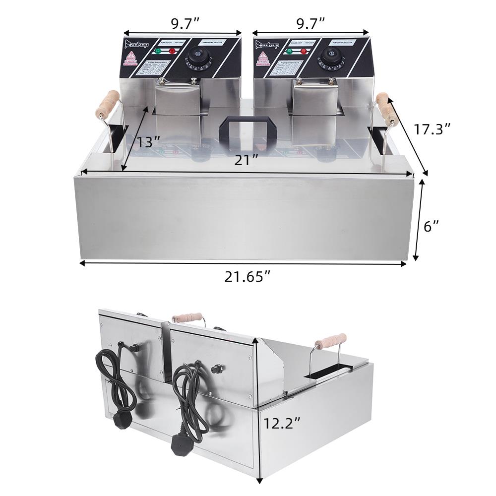 Winado frituregryde til kommerciel og husholdningsbrug i rustfrit stål med en kapacitet på 22 l