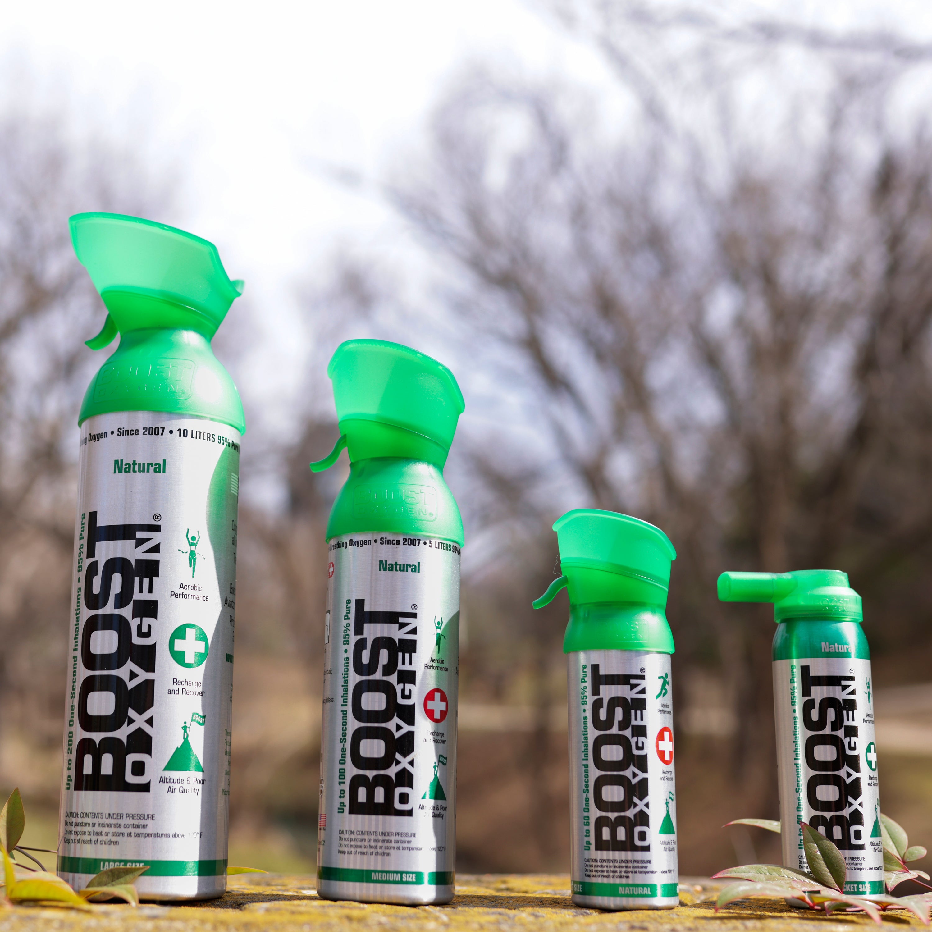 Boost Oxygen Natural Bærbar 10 Liter Ren Oxygen Flaske. Uden Smag (Pakke med 18)