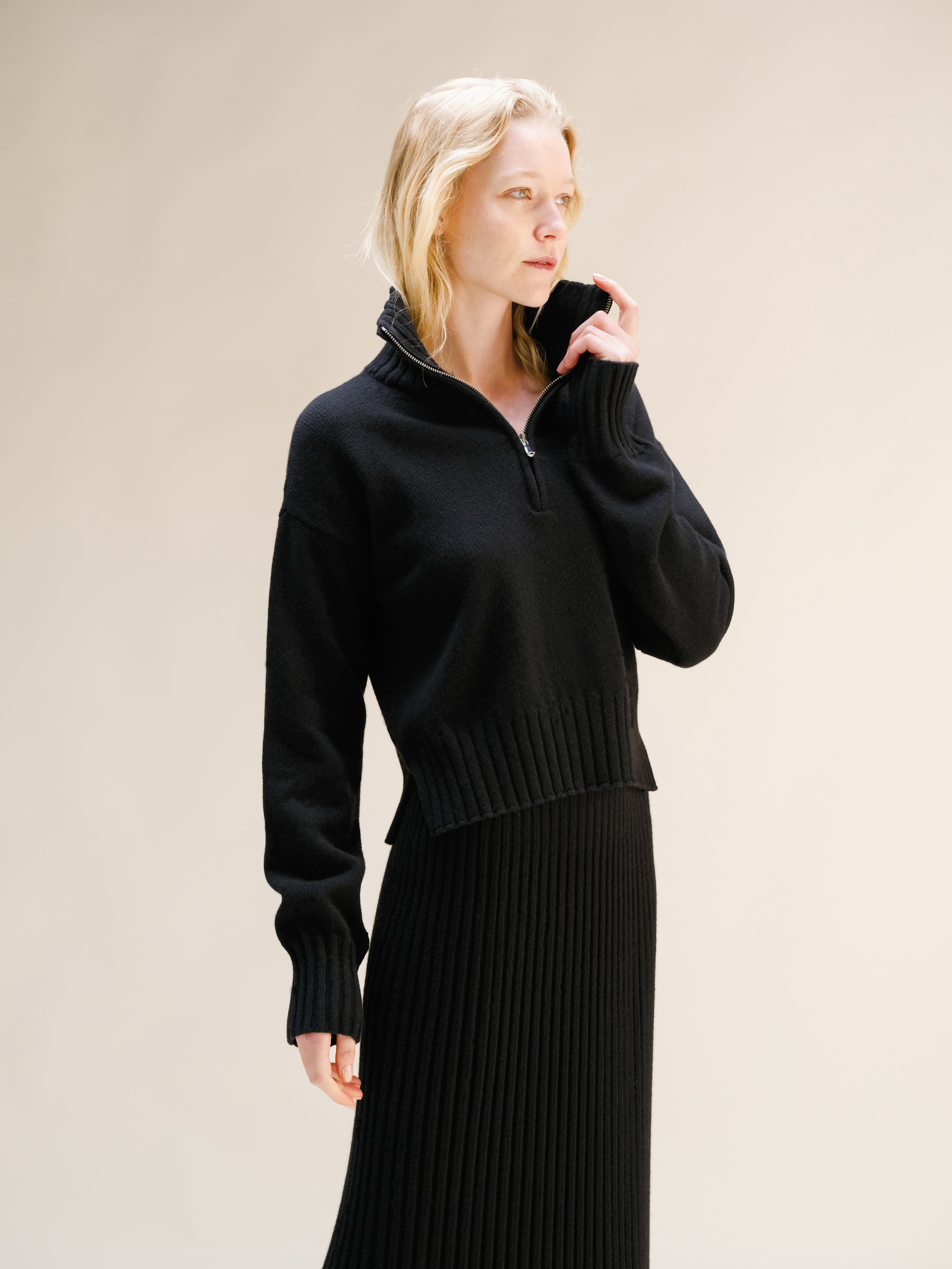 Wool & Cashmere Mix High Neck Sweater with Zip