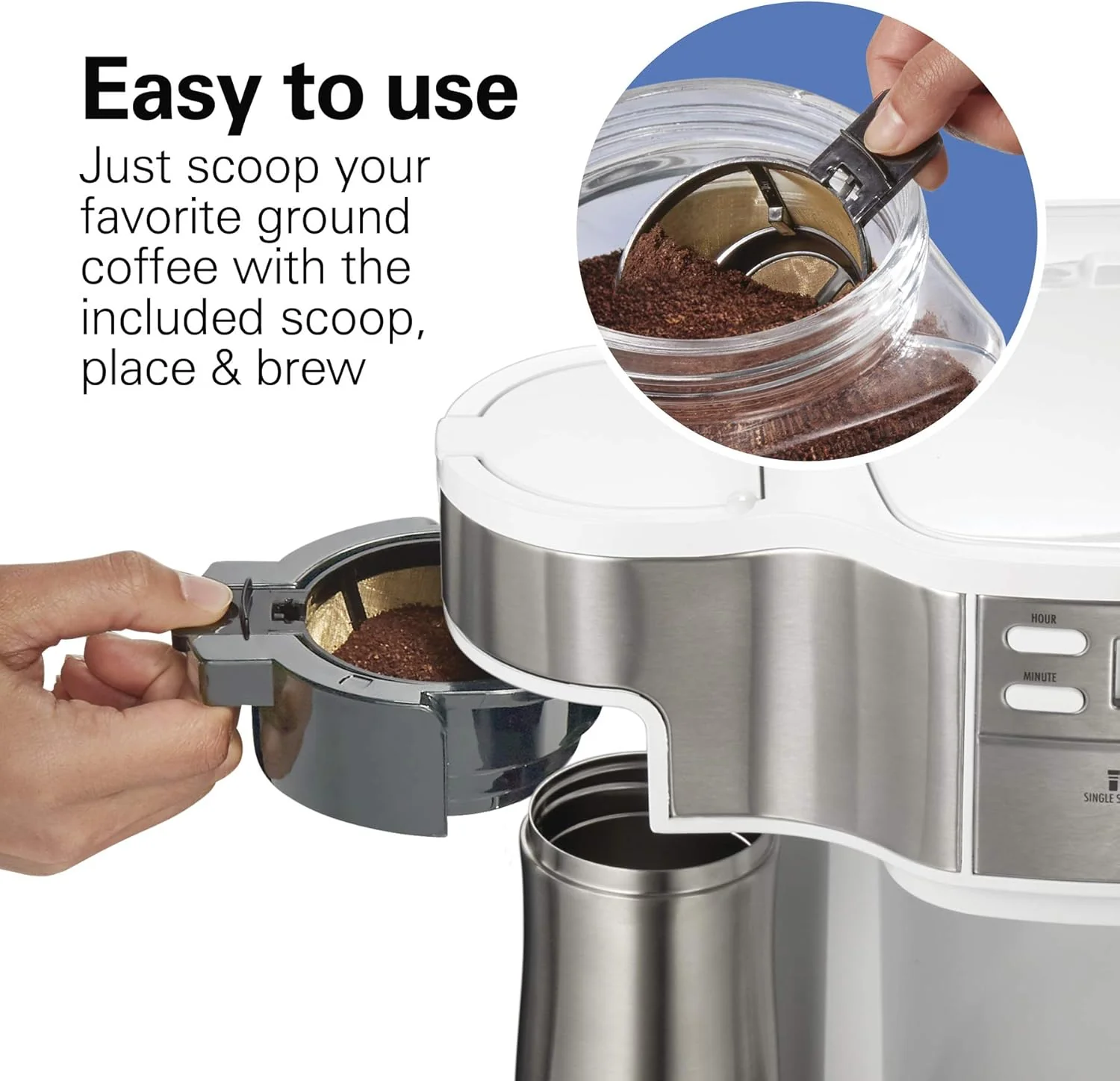 Cafetière à filtre programmable Hamilton Beach 2-en-1 (2025). Capacité : 12 tasses. Carafe en verre. Fonction pause et service automatiques. Couleur : Noir (49980R).