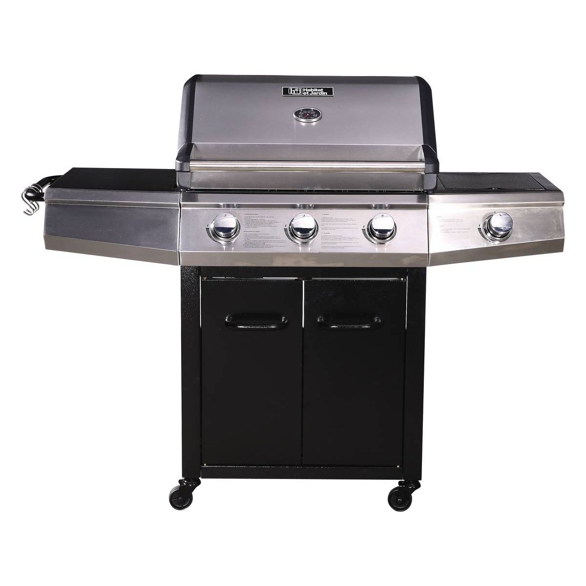 Gasgrill mit LED-Beleuchtung „Bingo 4“ – 4 Brenner (1 Seite) – 14 kW + Schutzabdeckung – Schwarz