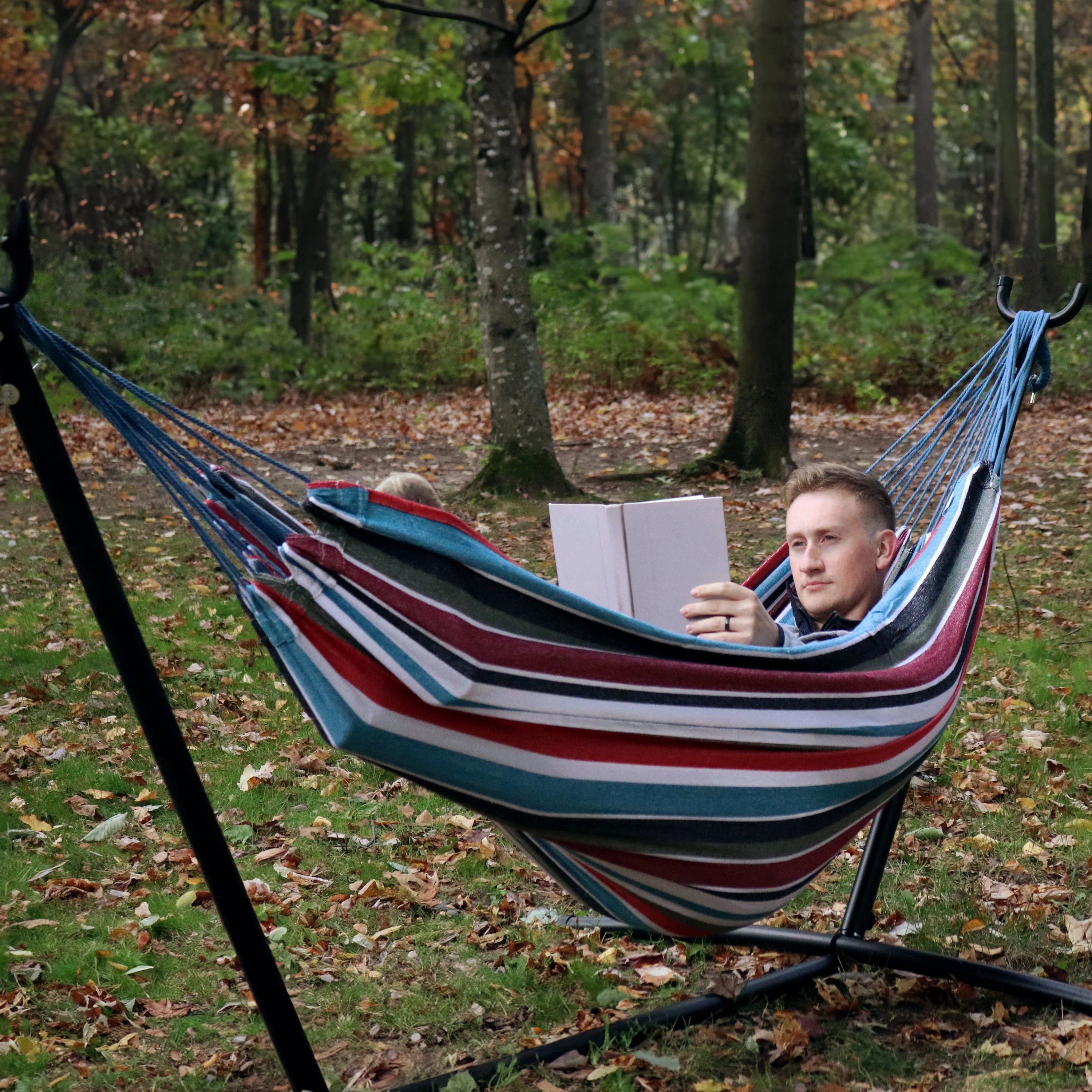 2025 Sunnydaze dobbelt brasiliansk hængekøje med stativ og bæretaske