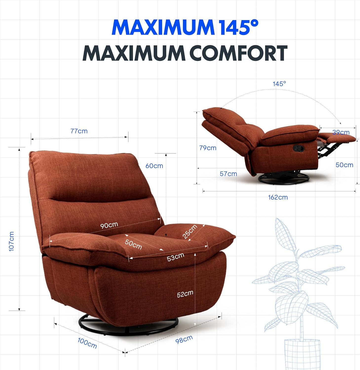 FLEXISPOT XC6 Relaxsessel, Drehsofa mit Wippfunktion, TV-Sessel mit verstellbarer Rückenlehne, Liegesessel für Schlafzimmer, Wohnzimmer und Heimkino (Beige)