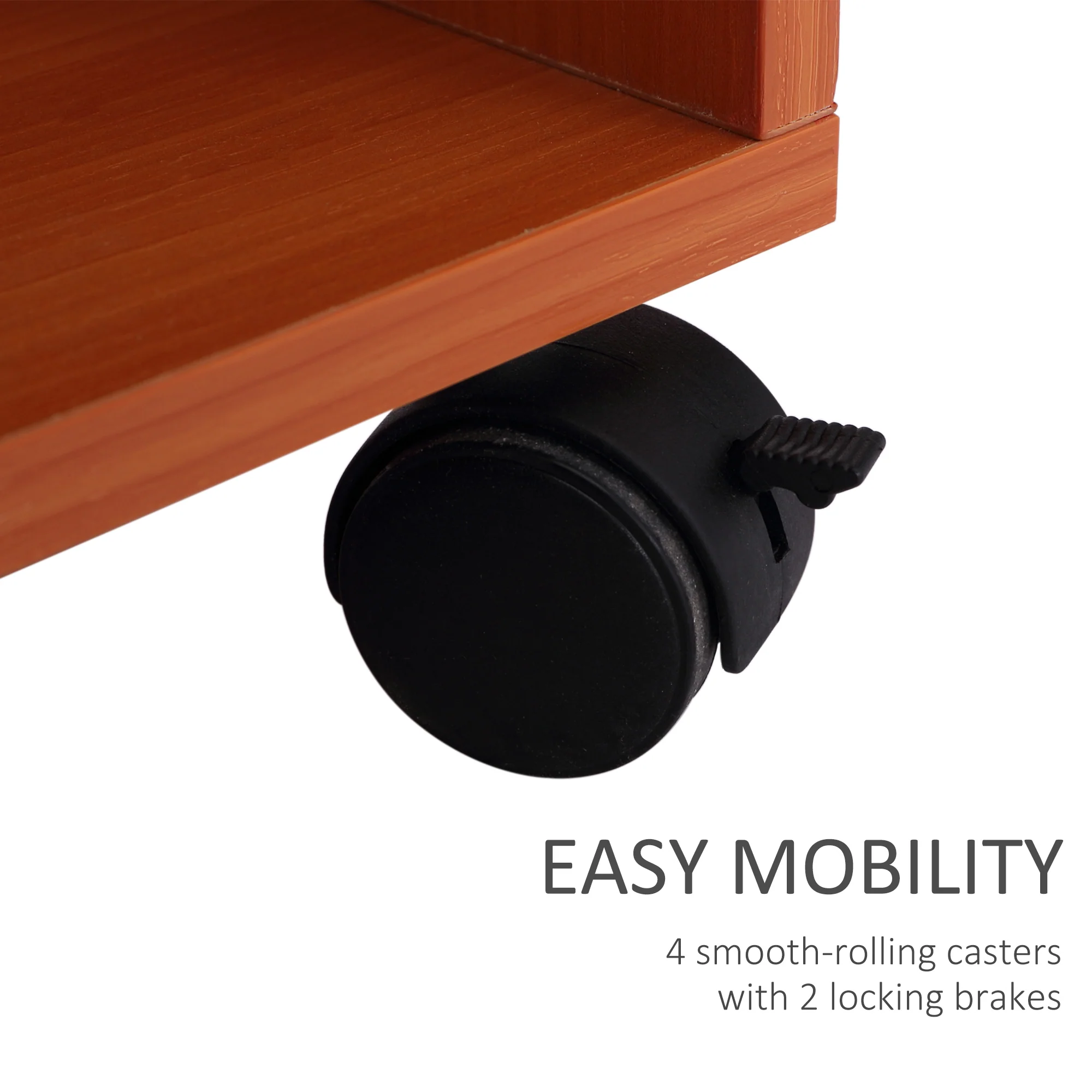 Computertisch mit ausziehbarer Tastaturablage, Ablagefächern und Rollen. Kirschrot.