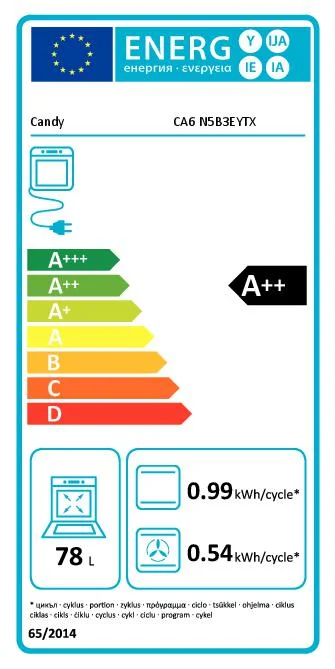 Candy CA6 N5B3EYTX Multifunktionsovn, 3,3 kW, 78 L, Klipslåge, 12 madlavningsfunktioner, Wi-Fi, A++ energieffektivitet - Rustfrit stål