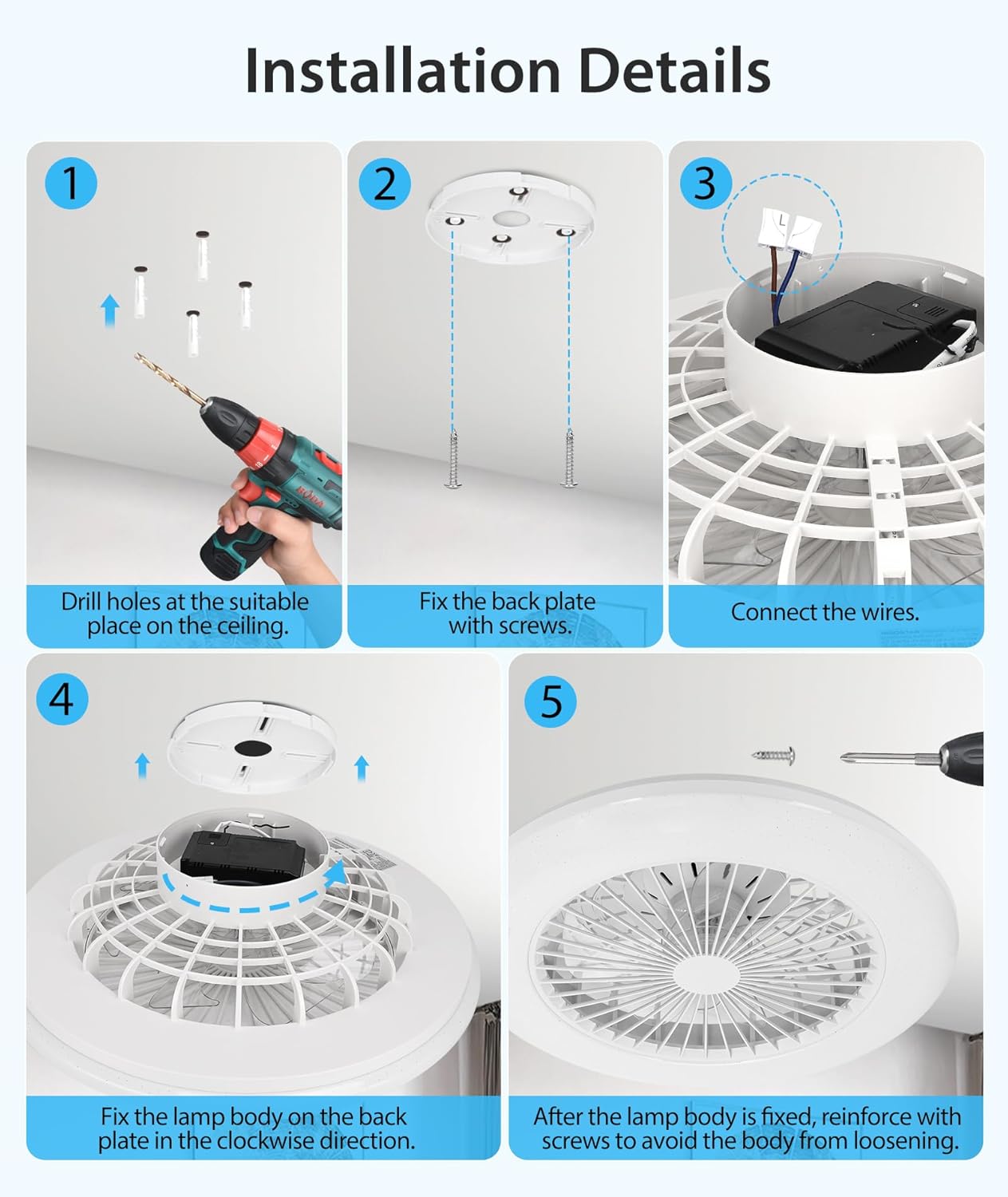 Aigostar - Ventilateur de plafond Alexa, lumière LED 40 W, 4 400 lm, 2 700 K-6 500 K et RGB à intensité variable, lampe de ventilateur de plafond intelligente avec télécommande et passerelle, silencieux, 6 vitesses, diamètre 50 cm, 2 unités