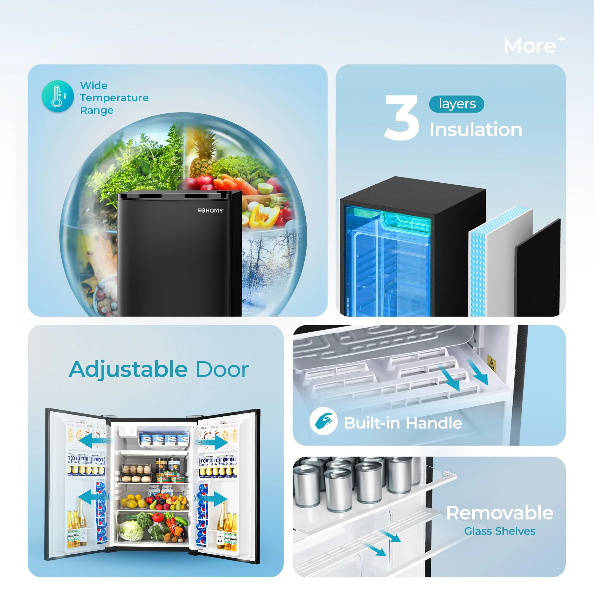 2025 EUHOMY Minikøleskab med kompakt fryser. Enkeltdør