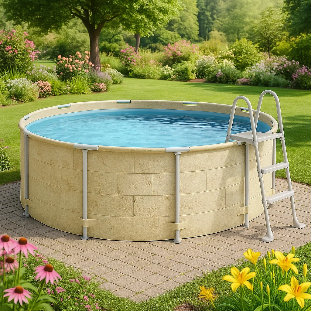 Piscine tubulaire ronde 358 x 98 cm, couleur beige, avec filtre et échelle wfpgIcL259dK