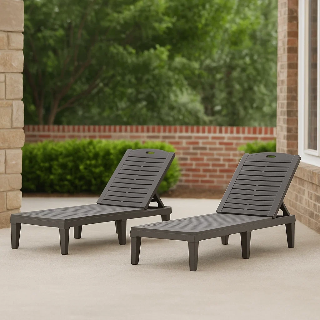 Transat de jardin, noir, plastique, pour usage extérieur, 157 x 56 x 72 cm