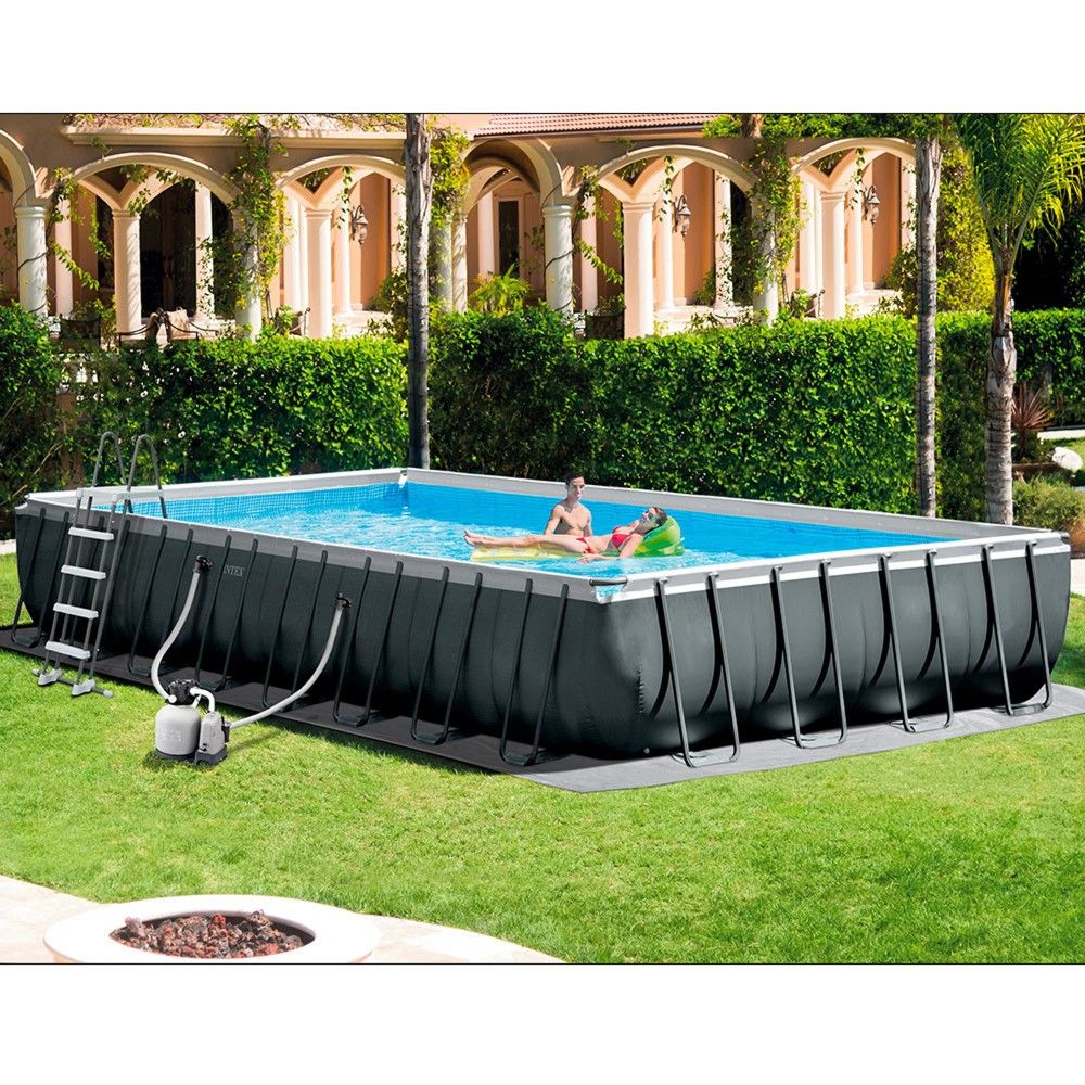 Intex Rechteckiger, röhrenförmiger PVC-Aufstellpool 975x488x132 cm Dunkelgrau mit Filterpumpe