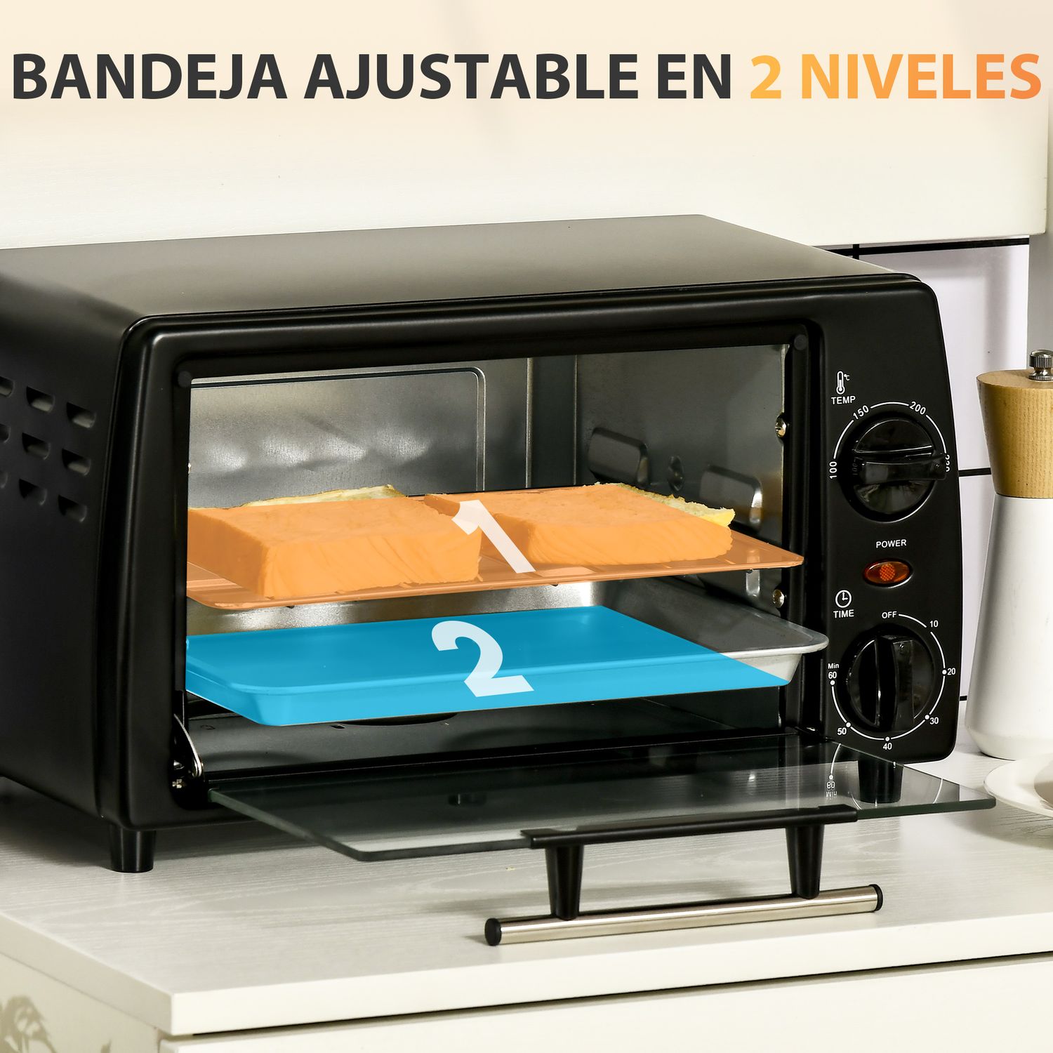 Elektrischer Tischbackofen 10 l 750 W mit einer Temperatur bis zu 230 °C homcom