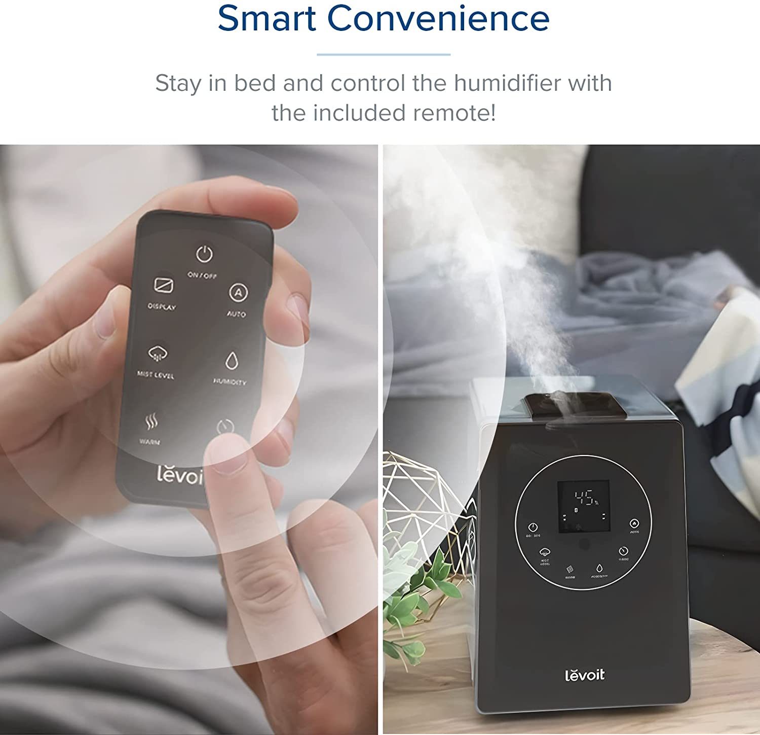 Humidificateurs LEVOIT pour chambres et grandes pièces, humidificateur à vapeur chaude et froide de 6 L pour maisons et plantes, avec capteur d'humidité intégré