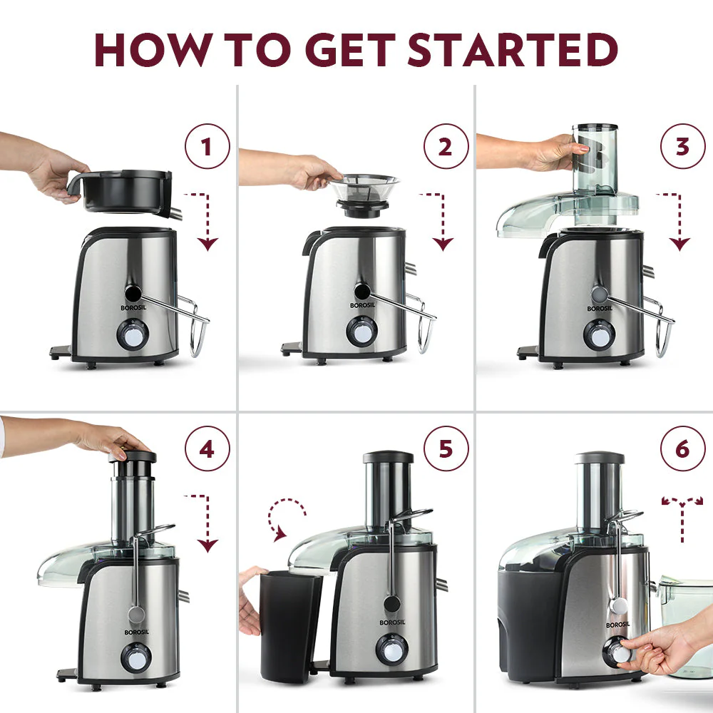 2025 Borosil Primus Plus 800W Juicer – Kraftig centrifugaljuicer med stor juicebeholder. Mulighed for to hastigheder og mulighed for hjemmelevering.