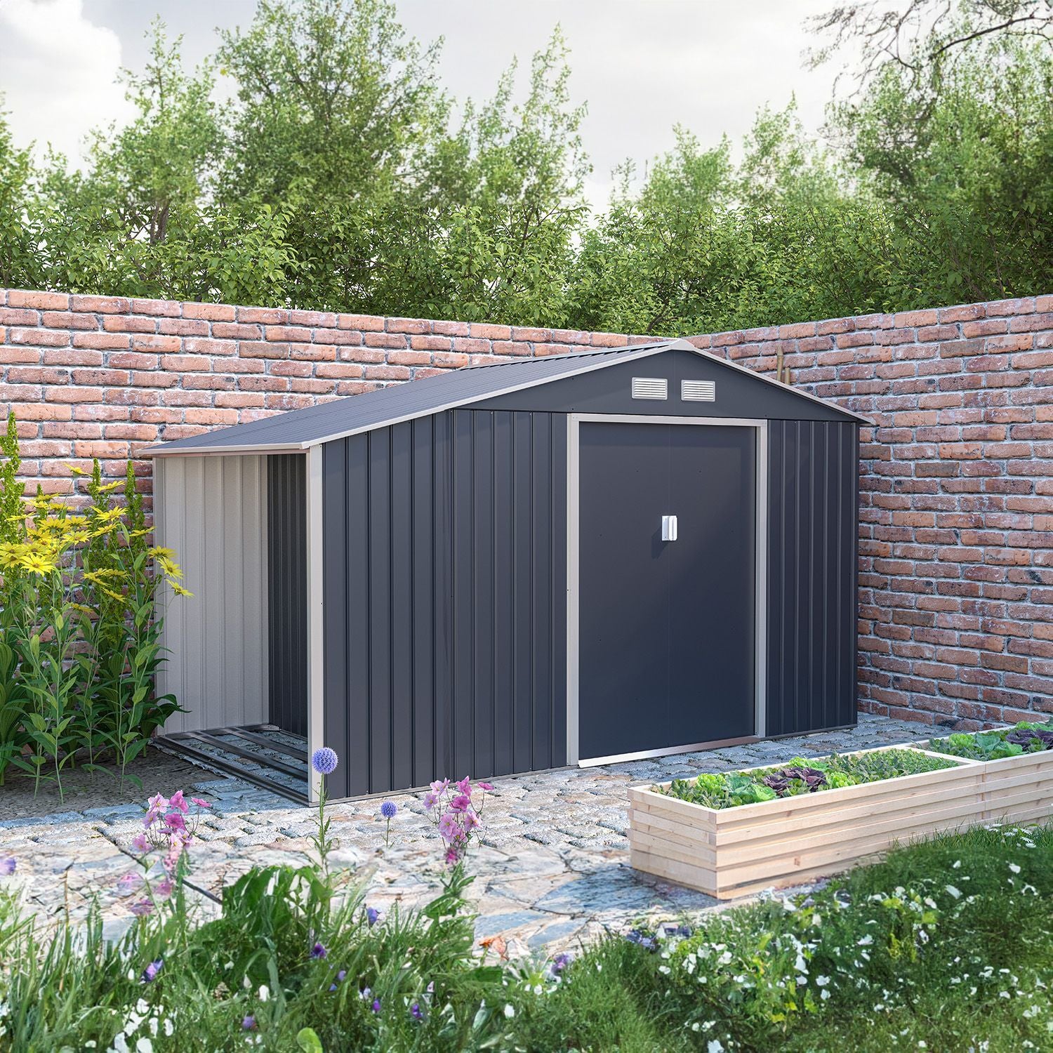 Abri de jardin métallique 2025 avec rangement pour bûches