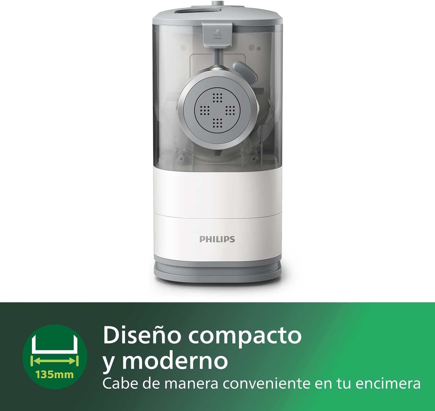 Machine à pâtes Philips - Entièrement automatique, pesée automatique, 4 moules, livre de recettes, blanc/gris clair coucher de soleil (HR2345/19)