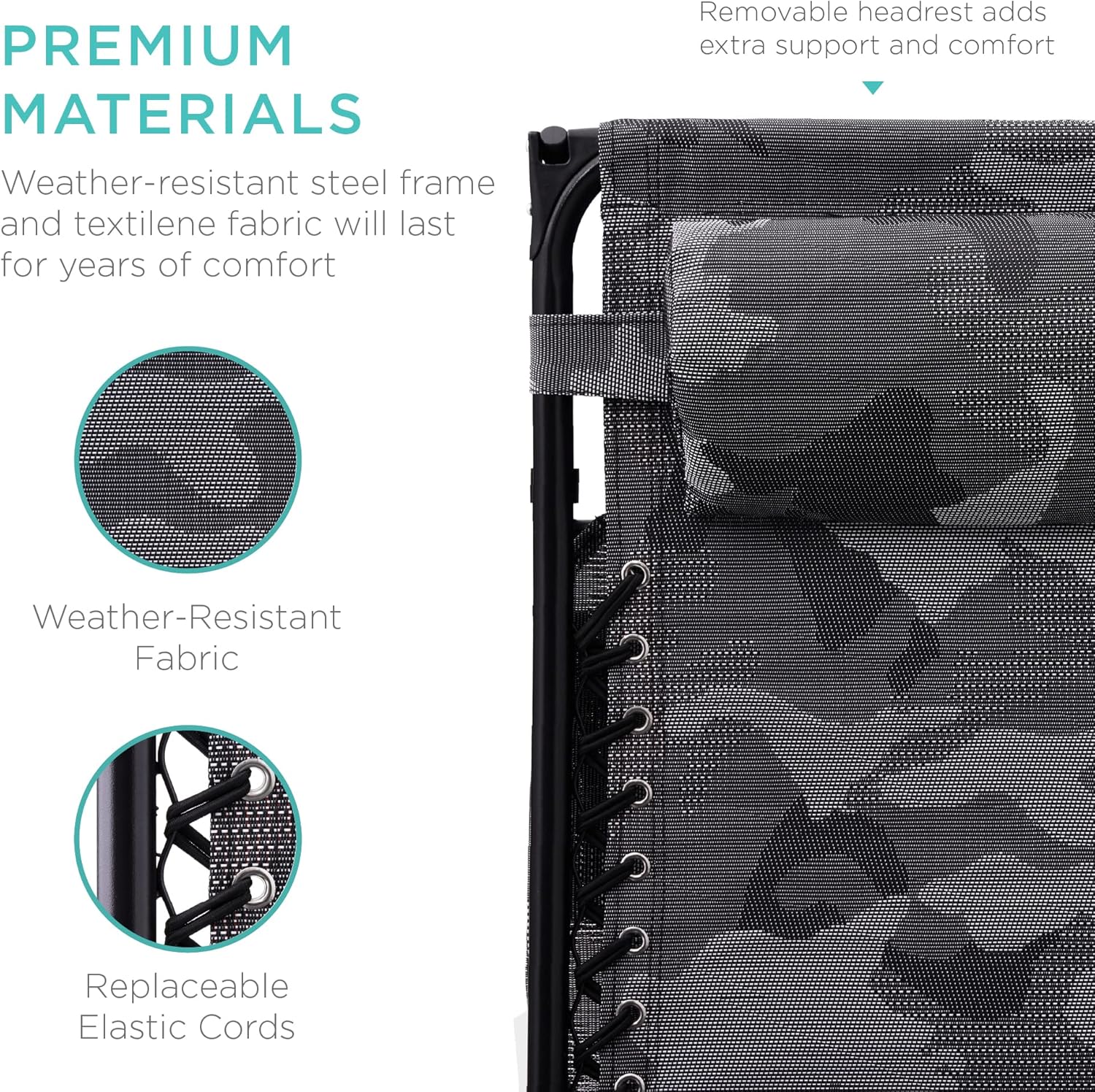 Bedste valg – Zero Gravity-lænestol til terrassen. Justerbar og foldbar udendørsstol med baldakin, nakkepude og sidebakke. Textilene – Påfugleblå