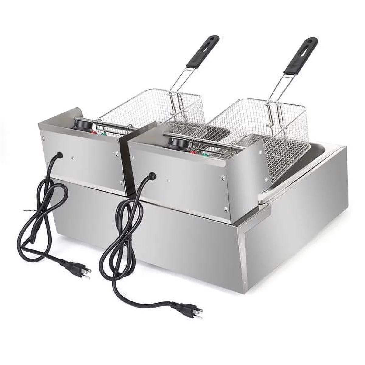 Friteuse électrique de comptoir avec double cuve en acier inoxydable - Grande capacité - Appareil de comptoir - Friteuse industrielle avec grande cuve pour frites (12,7 pintes/12 L. 5000 W)