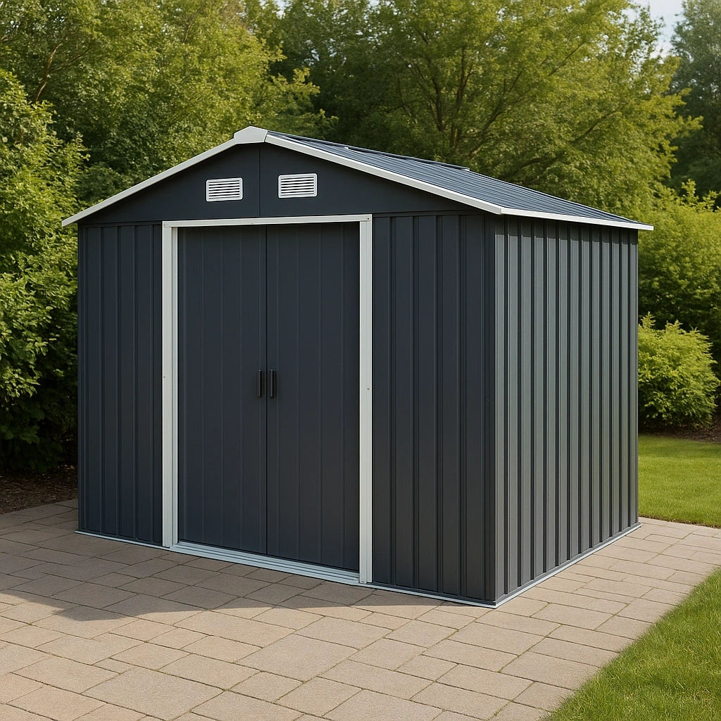 Abri de jardin extérieur en acier gris 240 x 190 x 230 cm - PtOeCzs475fA