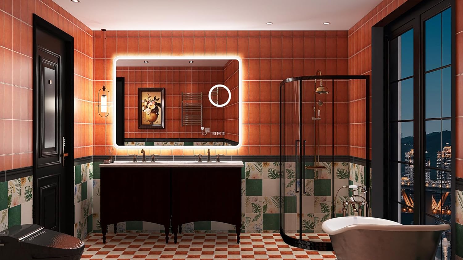 S'bagno badeværelsesspejl med lys 1200x700mm, IP44 - badeværelsesspejl med LED og Bluetooth, antidugfunktion / 3 lysfarver (3000K, 4000K, 6500K) / Dæmpbar / Memory, lodrette eller vandrette badeværelsesspejle med LED