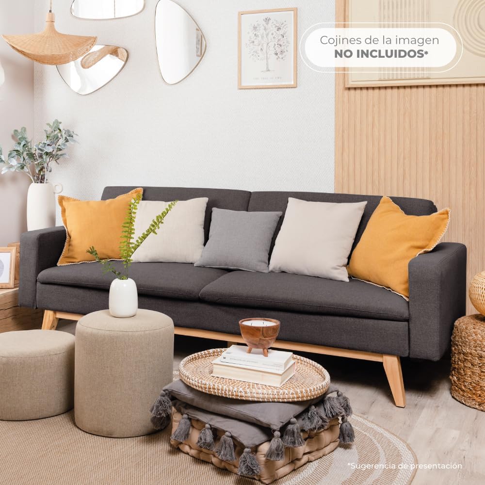 Don Descanso Reine 3-Sitzer-Schlafsofa, Stoffbezug, Click-Clack-Öffnungssystem, Sofa-Maße: 201 x 73 x 79 cm, Bett-Maße: 201 x 99 x 42 cm, inklusive 2 Kissen, Hellgrau