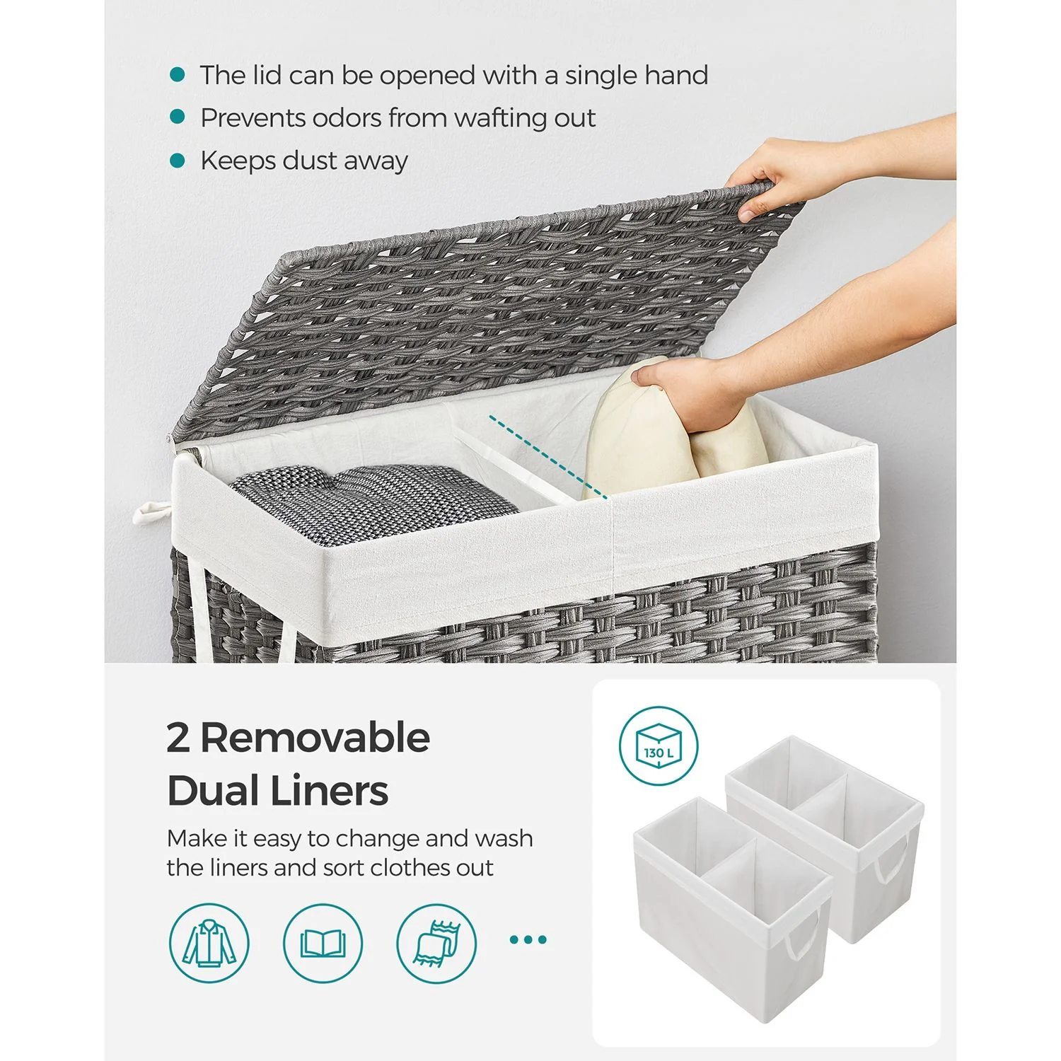 2025 Vasketøjskurv 130 liter med aftagelige poser