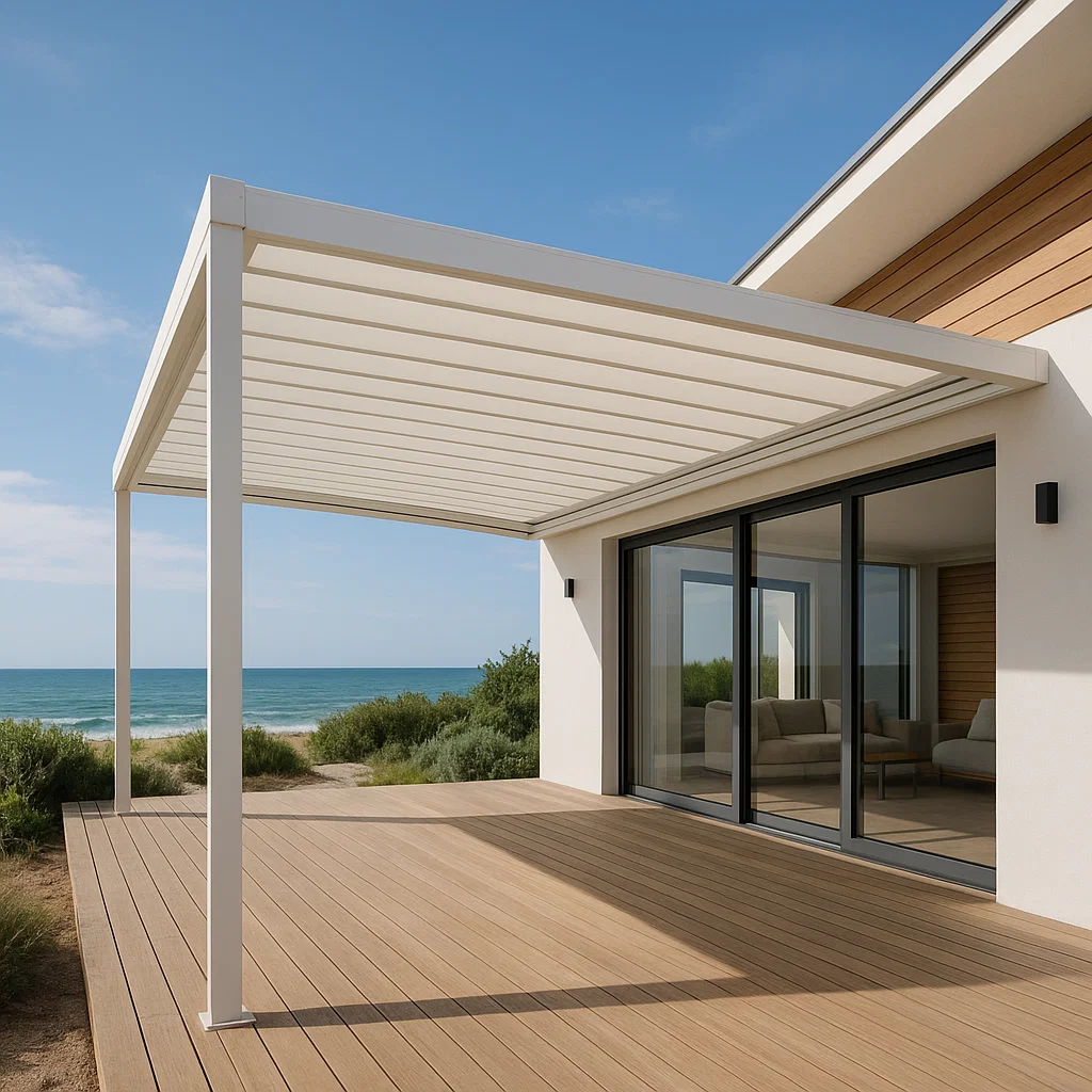 Pergola de jardin en métal avec store rétractable - Blanche - pour usage extérieur - 400 cm de long x 400 cm de haut x 250 cm de profondeur HNcwknT338RN