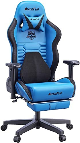AutoFull Gaming-Bürostuhl mit ergonomischer Lendenwirbelstütze, Rennstil, PU-Leder, hoher Rückenlehne, verstellbarer Drehstuhl