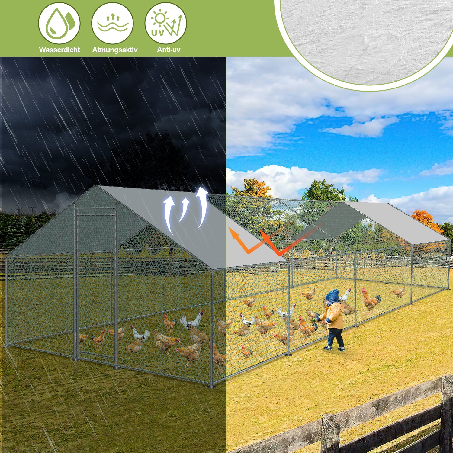 2025 Poulailler Sonnewelt avec auvent PE – 3 x 8 x 2 m