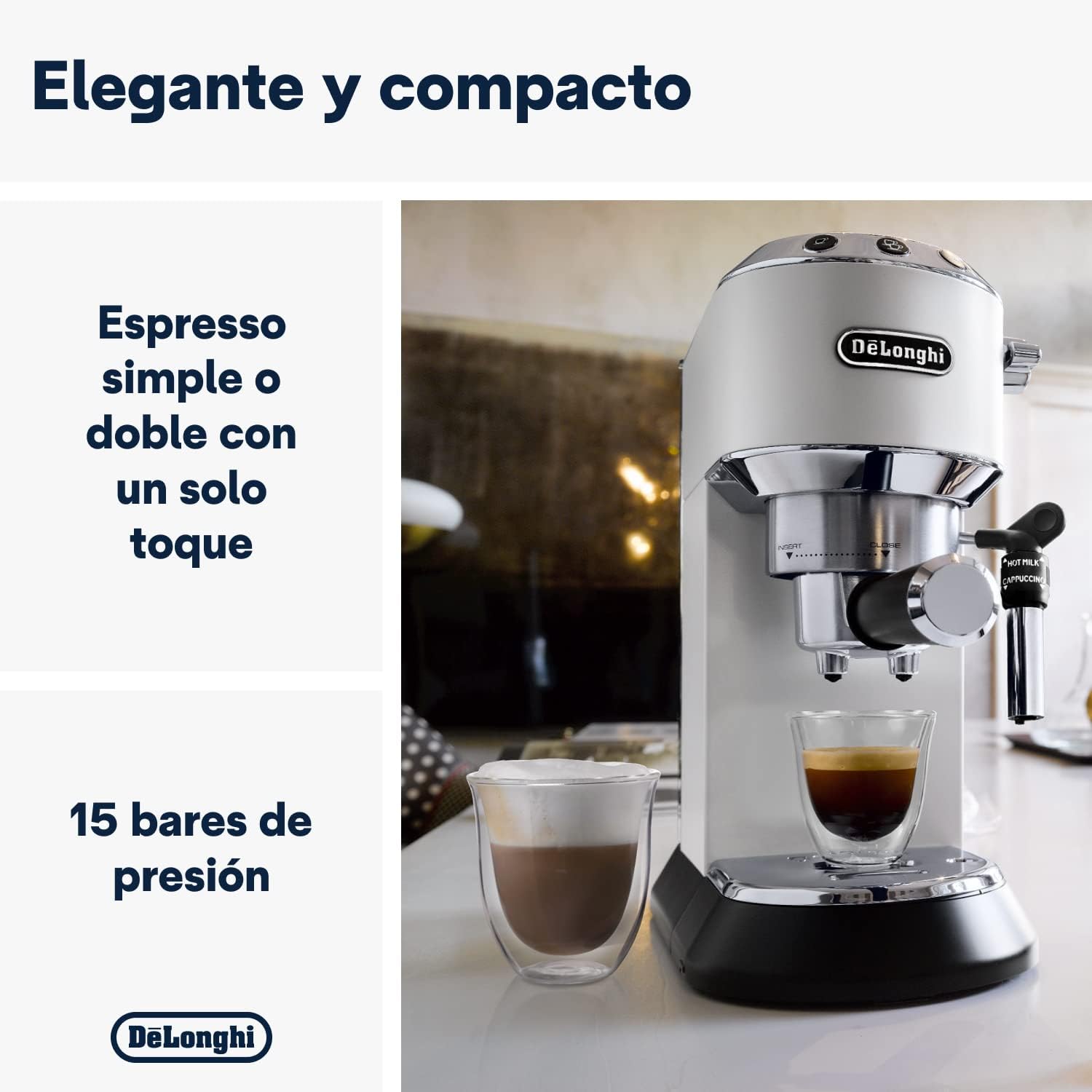 De'Longhi Dedica – Cafetière à pompe en acier inoxydable pour café moulu ou individuel, expresso et cappuccino, réservoir de 1,3 litre, système anti-goutte, modèle EC685.M, couleur métal