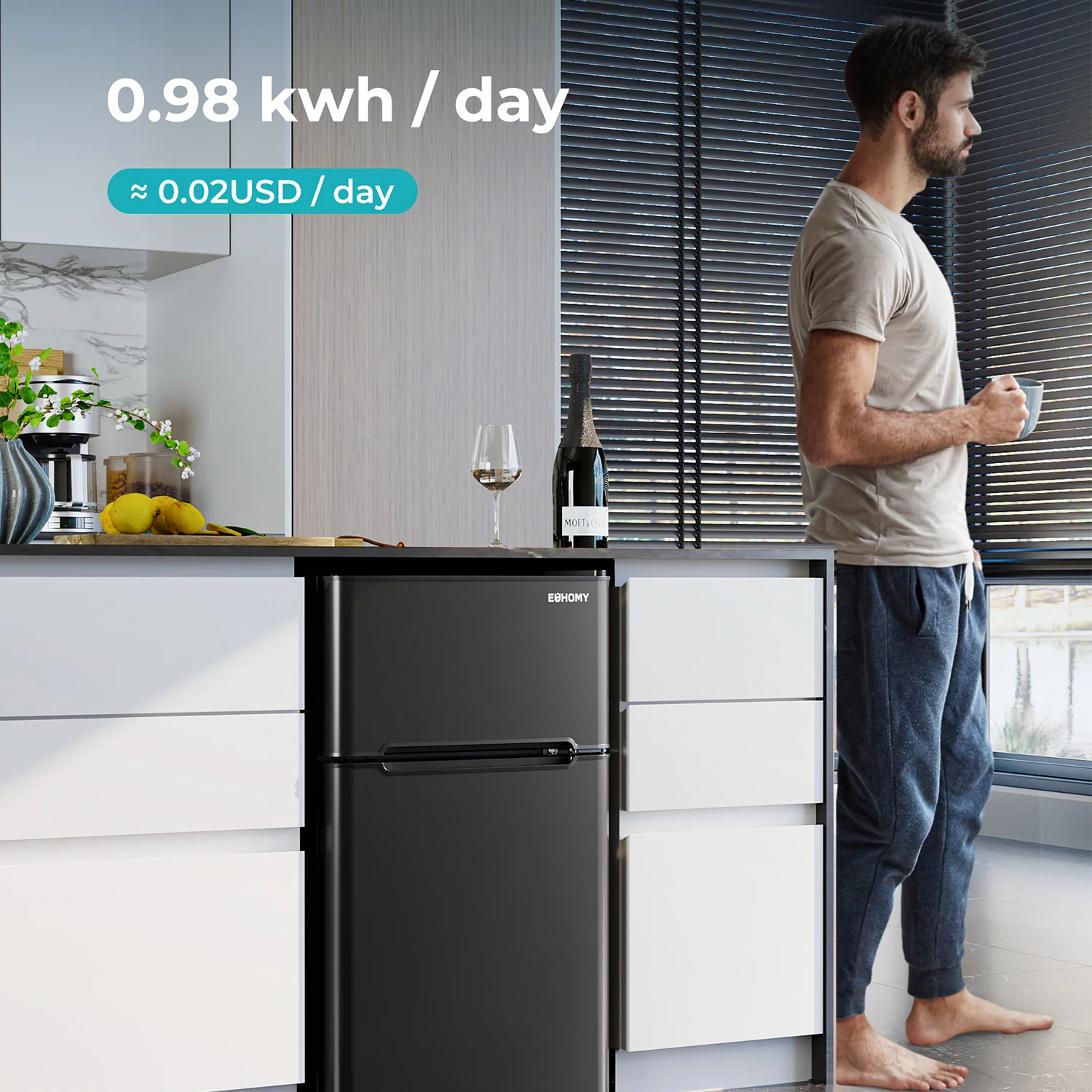 Mini-réfrigérateur EUHOMY 2025 de 90 litres (3,2 pi³) – Encastrable ou pose libre