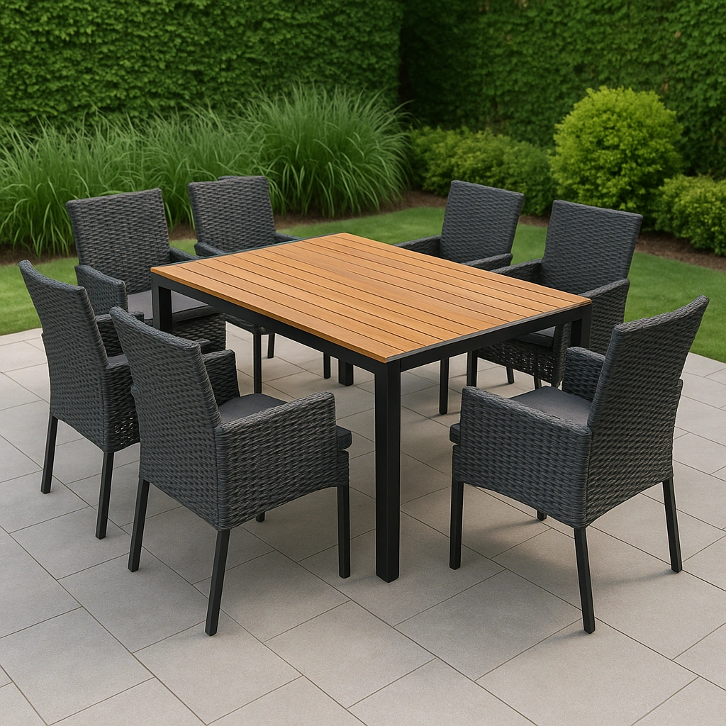 Ensemble de jardin extérieur de 7 chaises en faux bois gris et métal. - TrlIafd365iU