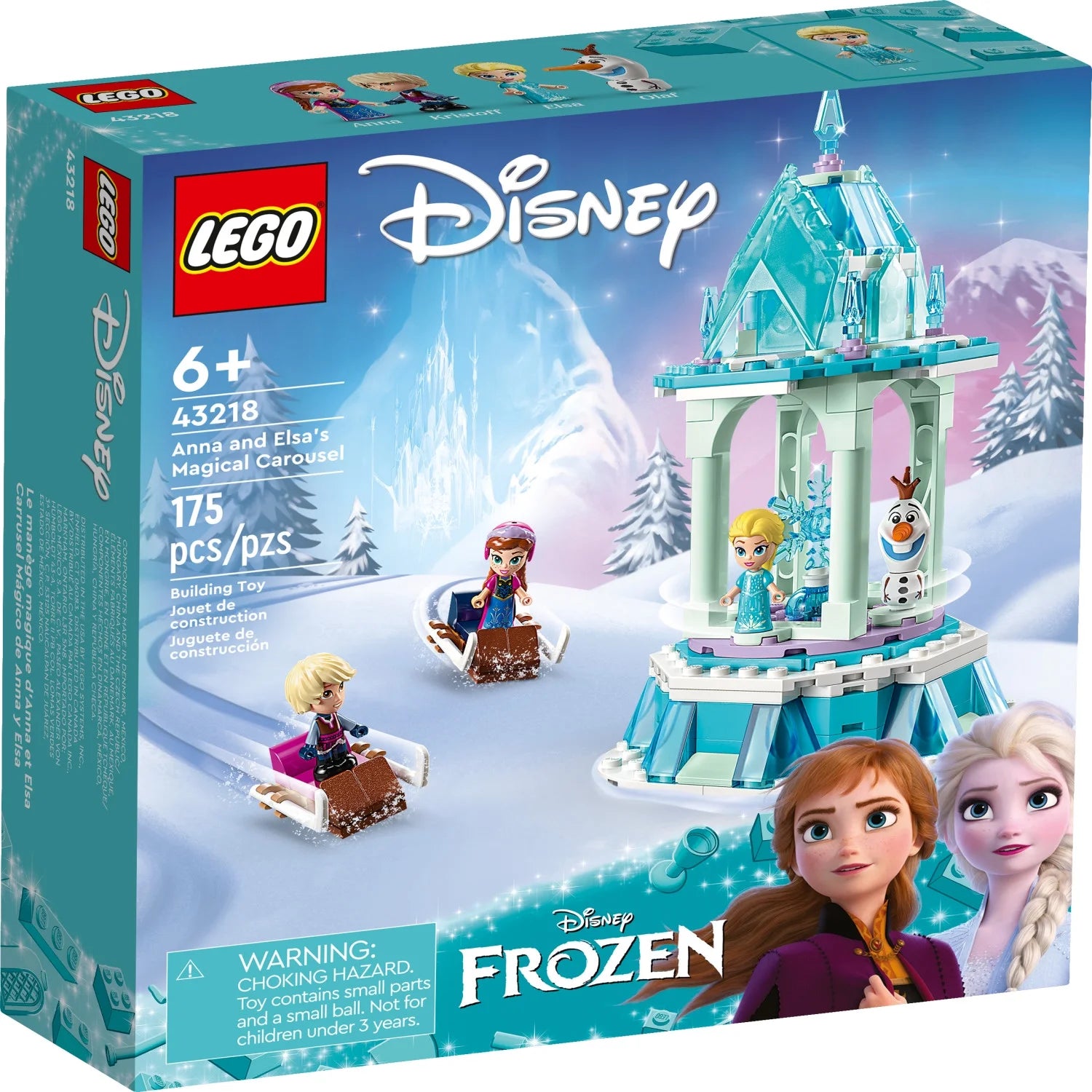 LEGO Disney Frost Anna og Elsas magiske karrusel 43218 | Ispaladsbyggesæt med Disney-prinsesser Elsa, Anna og Olaf | Fantastisk fødselsdagsgave til børn fra 6 år