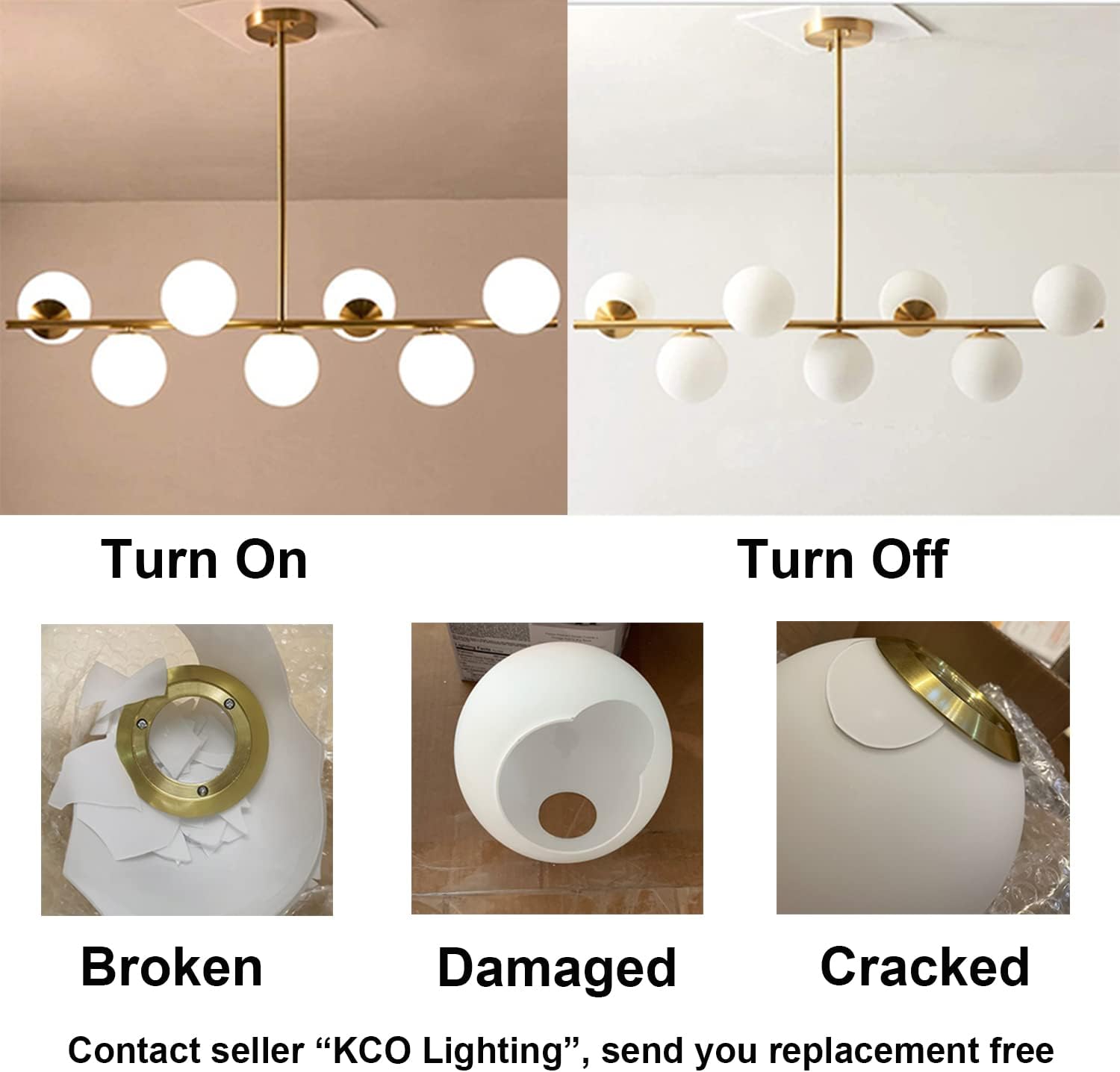Moderne Esszimmerleuchte von KCO Lighting aus goldfarbenem Metall, Kücheninsel-Pendelleuchte aus weißem Glas, 7-flammig, E27, 80 cm höhenverstellbar