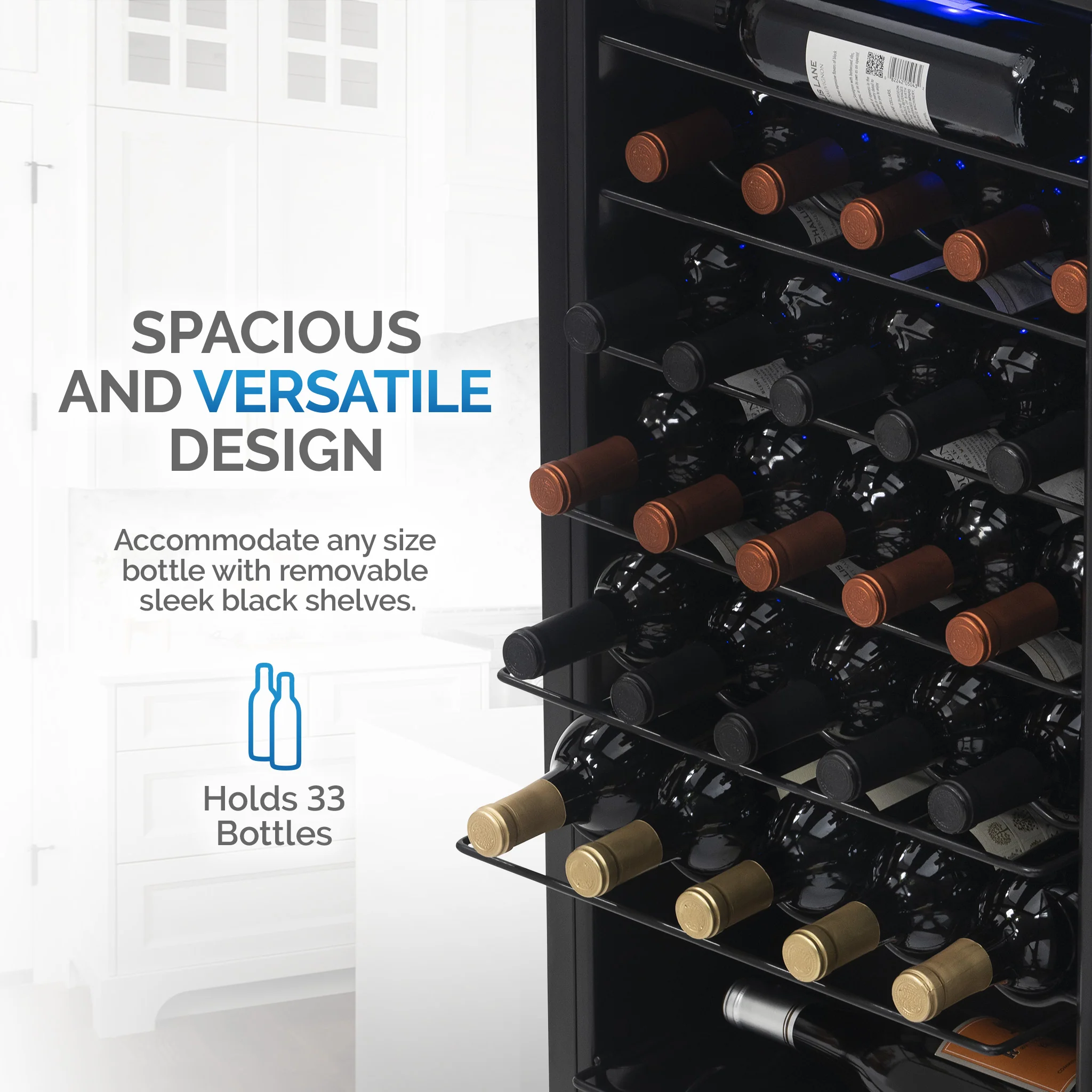 2025 Newair® Fritstående vinkøleskab i rustfrit stål – 33 flasker – 18,9