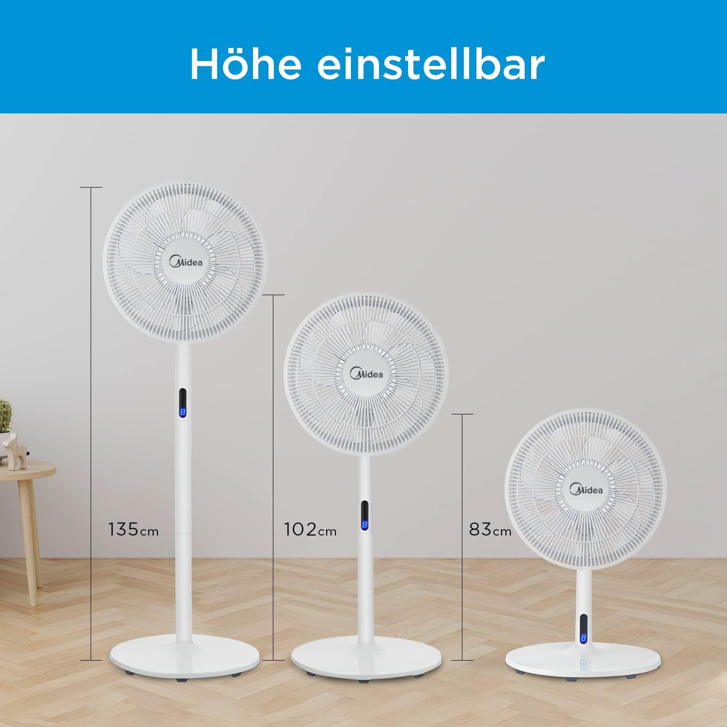 Ventilateur sur pied MIDEA 12 vitesses avec télécommande – Ventilateur silencieux avec oscillation 120º + 135º – Ventilateur avec minuterie, filtre et doubles pales – Débit d'air jusqu'à 24 mètres