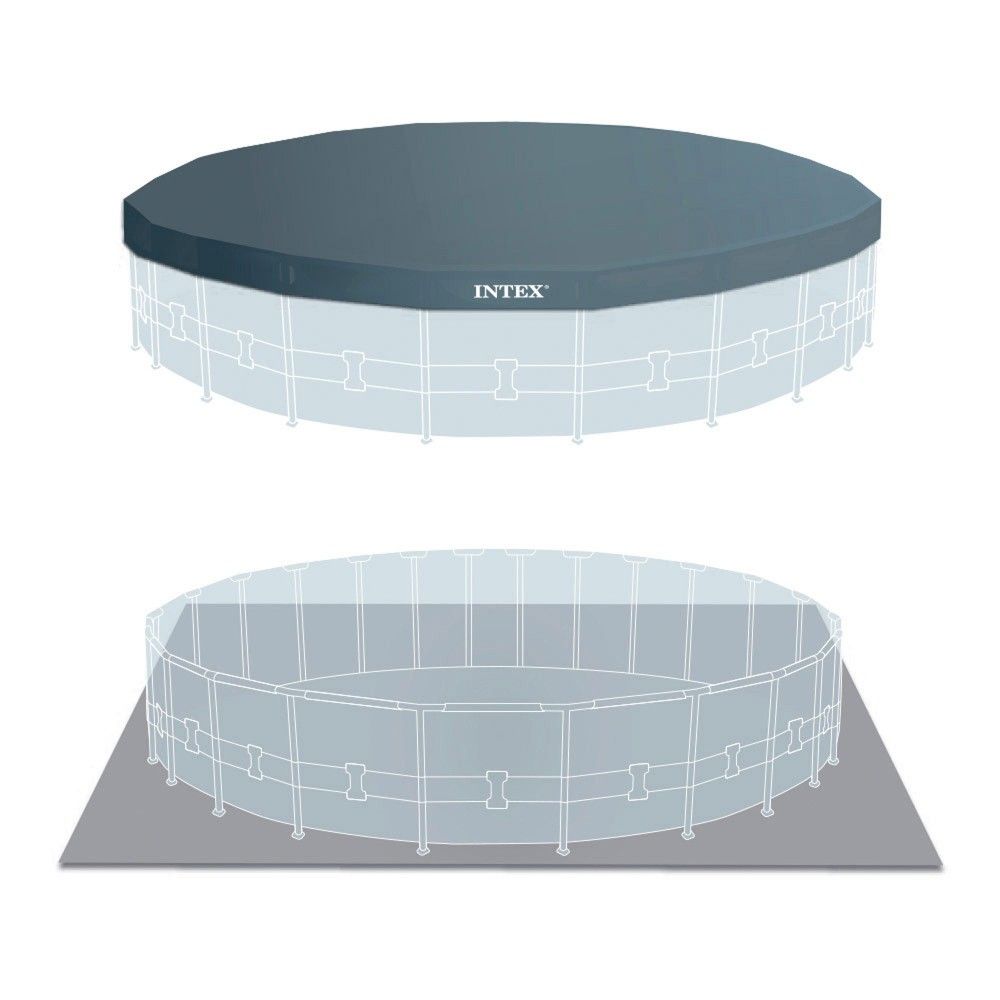 Intex 549x122cm Runder, röhrenförmiger PVC-Aufstellpool, Grau, mit Filterpumpe