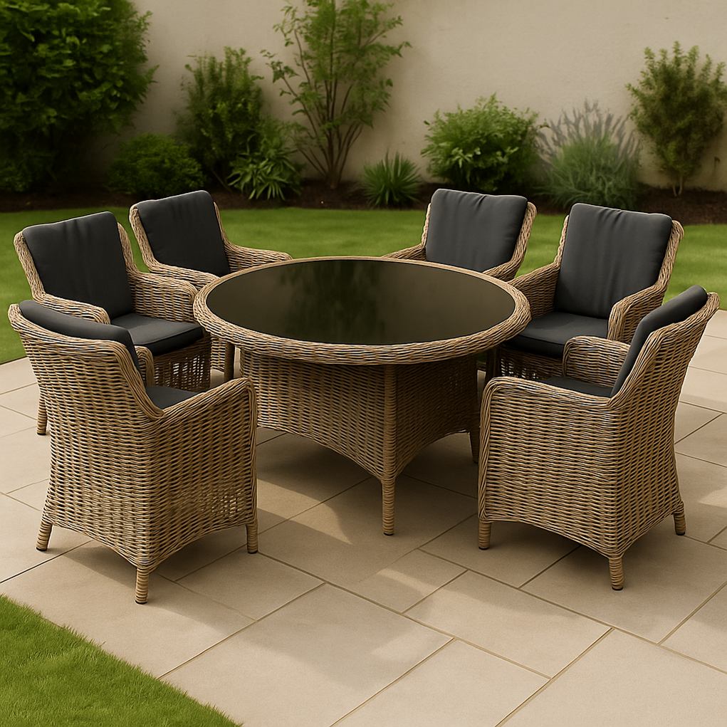 Ensemble table et chaises de jardin en rotin, 1 table et 6 chaises, beige iSwSIWT430Zx