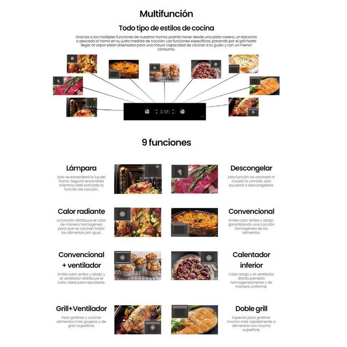 Infiniton P709fb Pyrolyse-Backofen, 70 l, 60 cm breit, Energieeffizienzklasse A, 3200 W, Schwarz