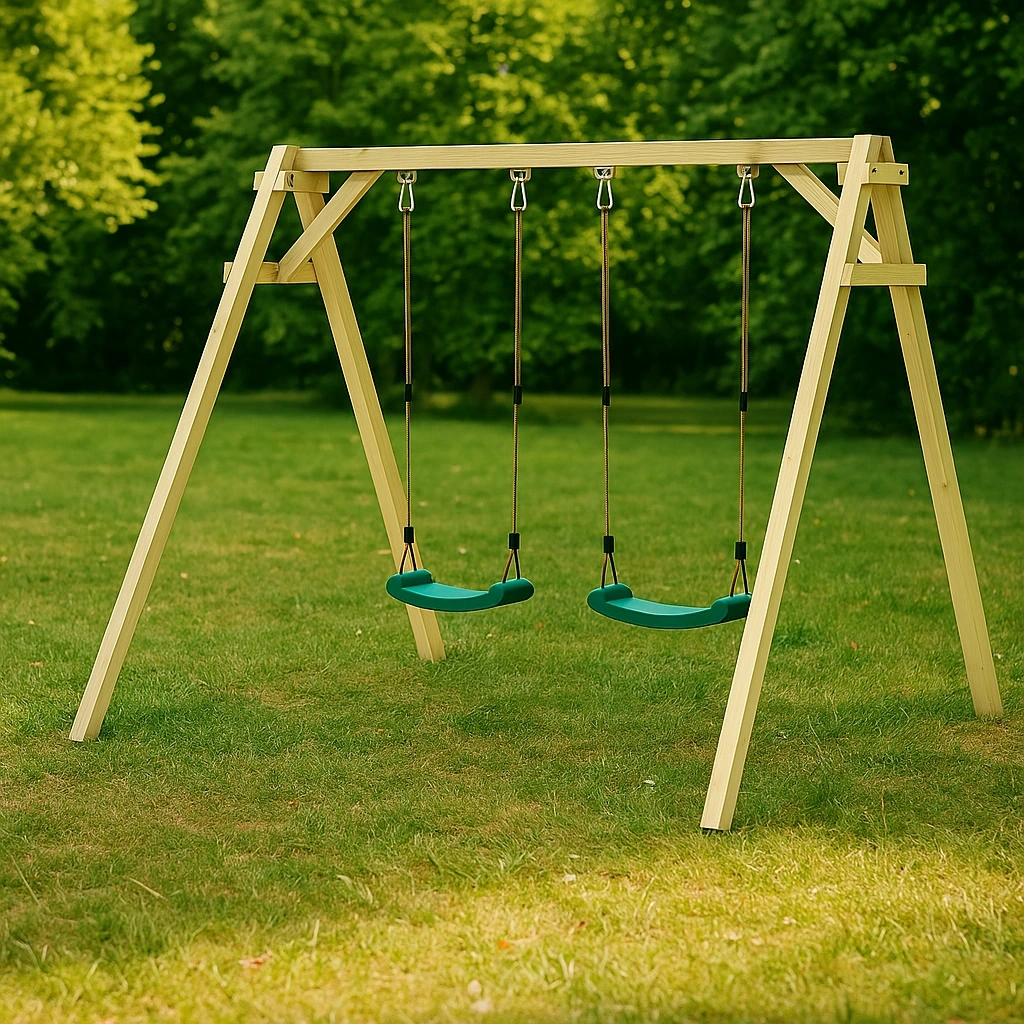 Balançoire double en bois avec cordes réglables pour enfants 2,5 x 1,7 x 2,1 m - LzdRouz188Vb