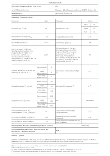 Waschmaschine der AEG ProSteam 7000 Serie (Modelljahr 2025): Erfrischende Dampffunktion. 9 kg Fassungsvermögen. Leiser Betrieb. Automatische Beladungserkennung. 20 % Wasserersparnis. Wäschezuführungsfunktion. Wasserstoppfunktion. Schleuderdrehzahl 14