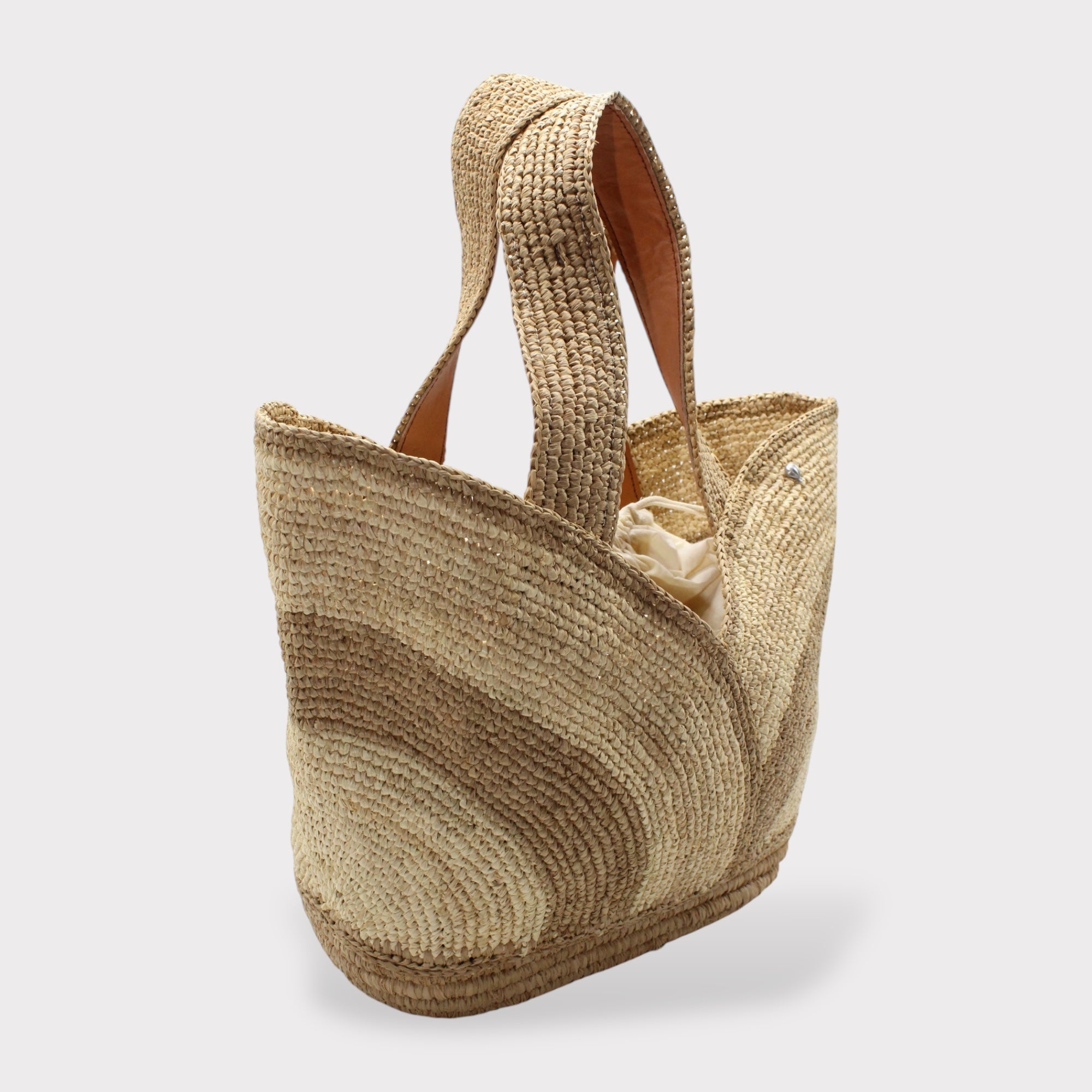 Yasmin - Handmade Natural Raffia Tulip Tote Bag Natural Color