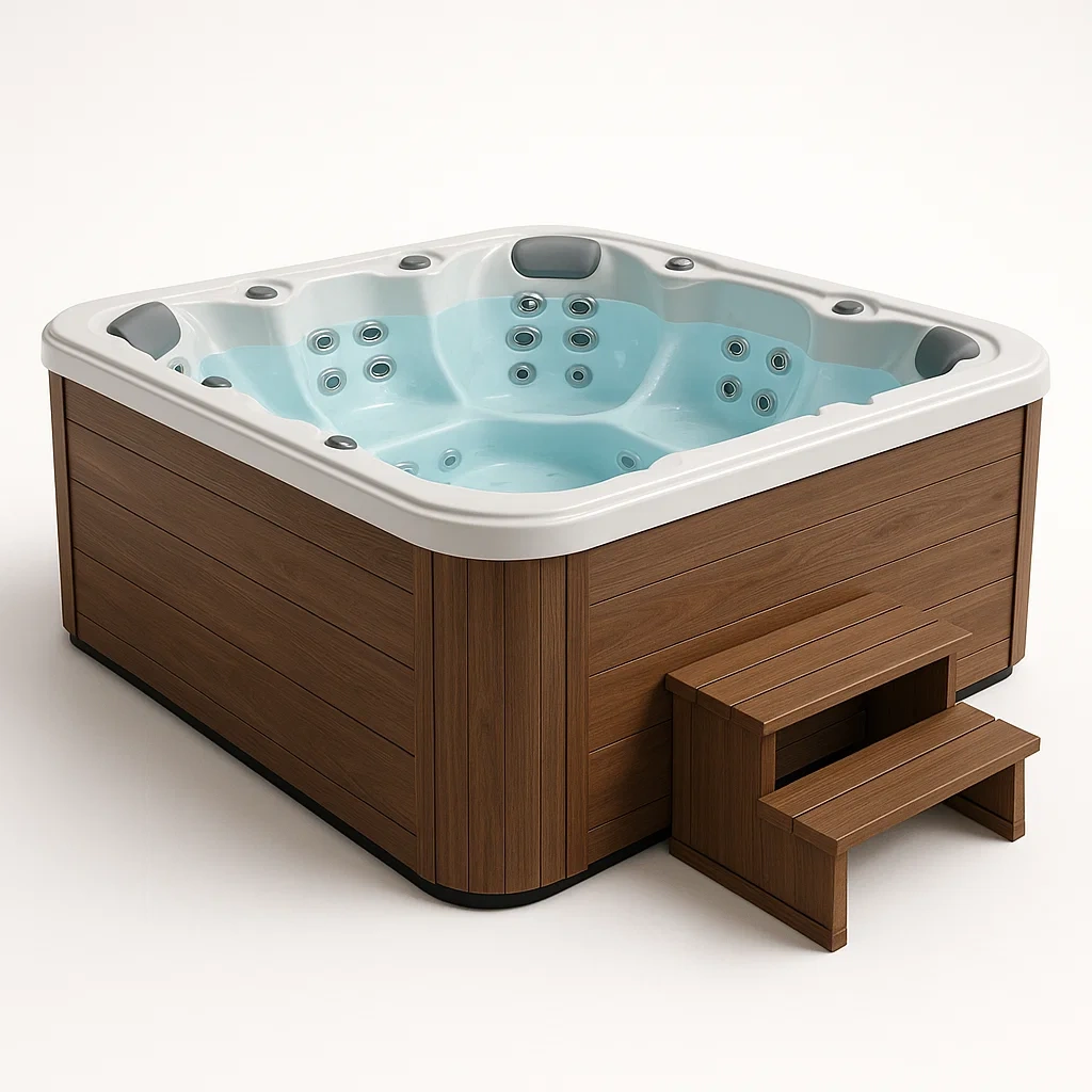 Spas rigides 215 x 215 x 92 cm, 3 places carrées, bois/blanc, YWRnpjx440IG