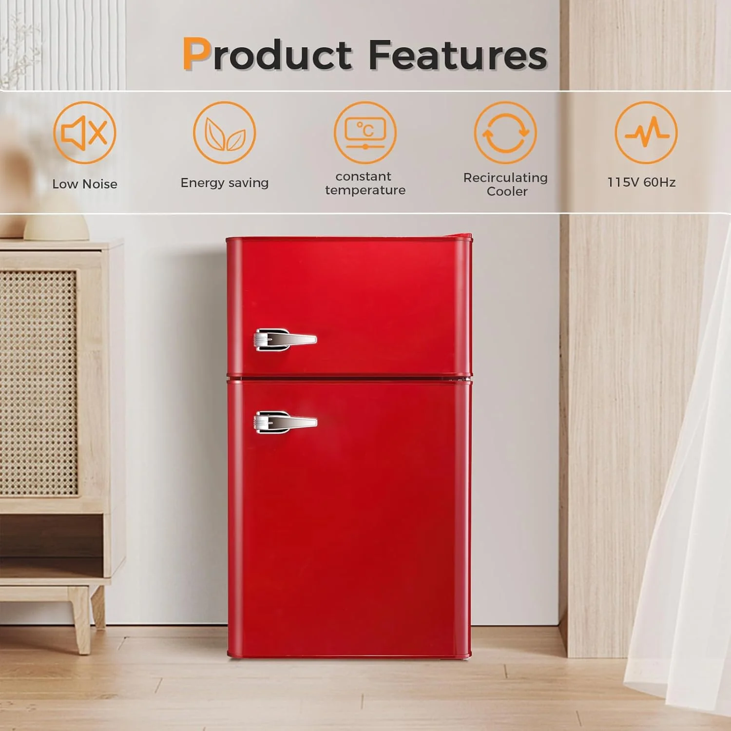 Kompaktkühlschrank Antarctic Star 2025 mit separatem Gefrierfach. Minikühlschrank mit Doppeltür. Verstellbare und herausnehmbare Ablagen. Retro-Design in Edelstahl. Für Wohnzimmer, Küche, Schlafzimmer oder Büro. 90 Liter Nutzinhalt. Farbe: Grün.