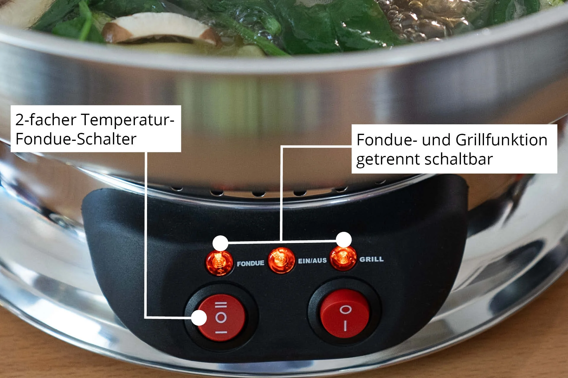 2025 Asia-Fondue – Elektrisk fonduesæt til bouillon og olie. Justerbar temperatur. Tilbehør til 6 personer.