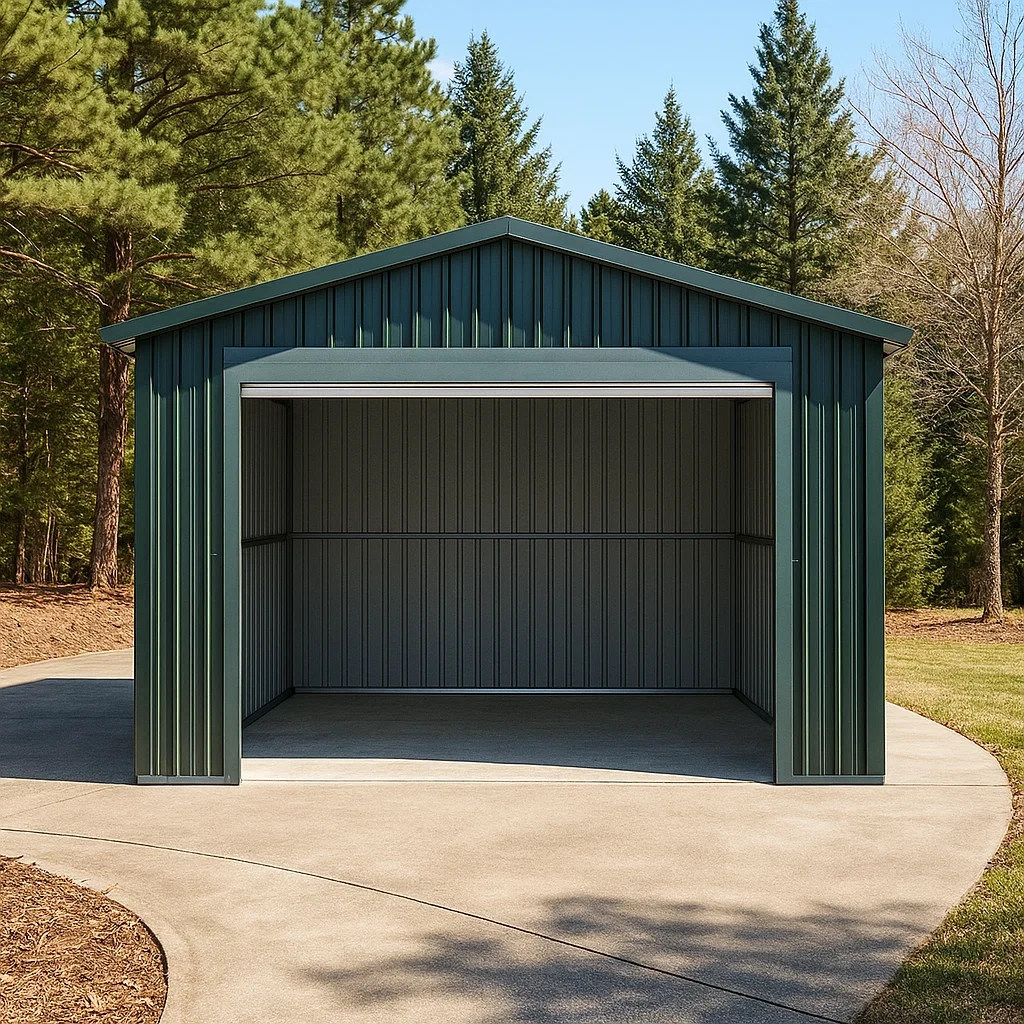 Garage individuel rectangulaire, structure métallique verte, toit en pente, indépendant, avec ancrages, 550 x 320 x 280 cm pour voiture - mtp20evgNo77