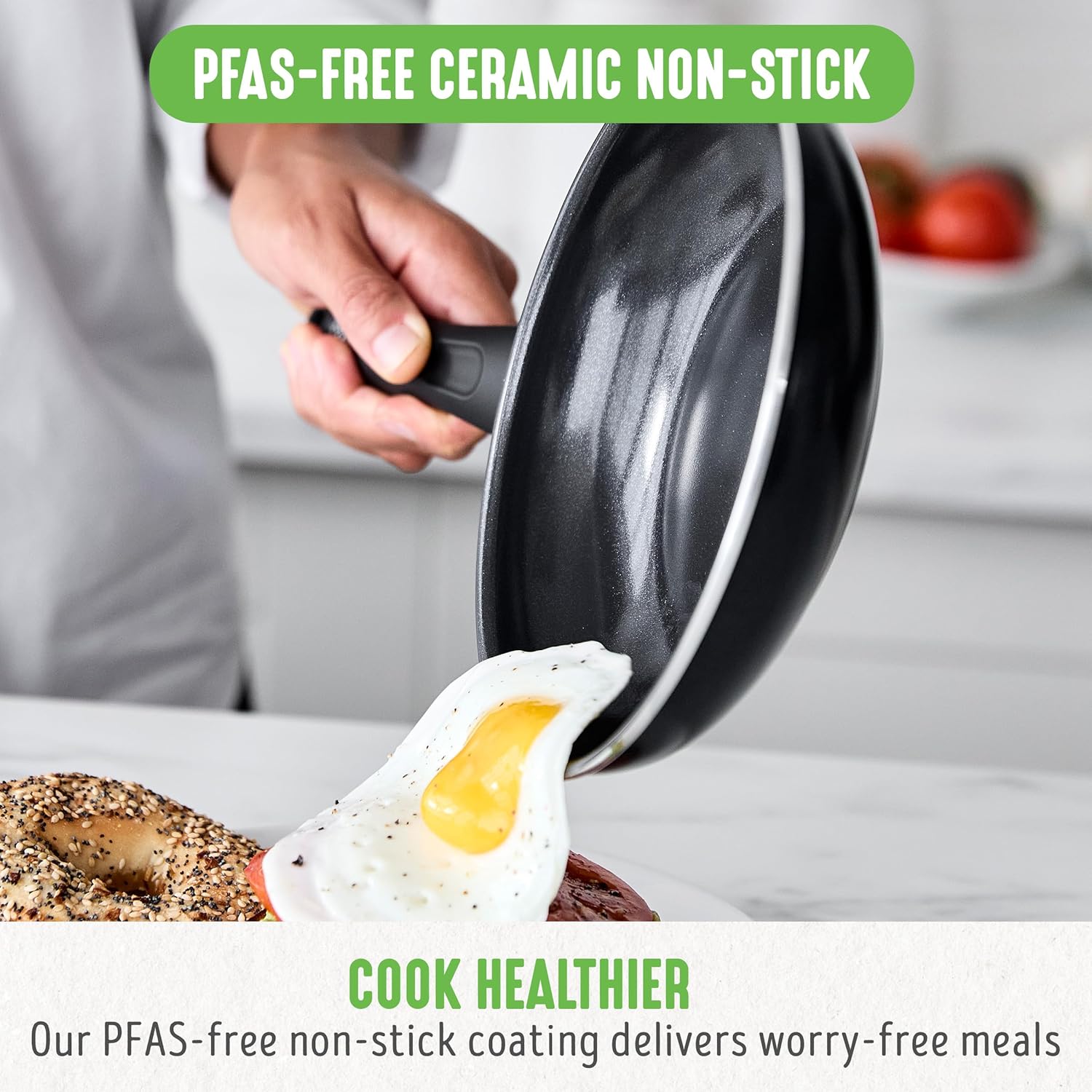 GreenLife Soft Grip 16-teiliges Antihaft-Keramik-Kochgeschirr-Set, bestehend aus Bratpfanne, Stielkasserolle und Topf, PFAS-frei, spülmaschinenfest, ofenfest, türkis