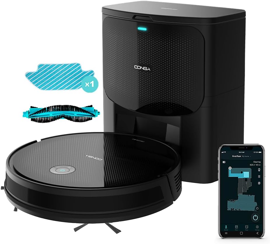 Aspirateur robot Cecotec Conga 999 Map X-Treme avec navigation gyroscopique. Moteur d'aspiration 2000 Pa, 2 brosses latérales, 2 serpillères, autonomie de 120 minutes, application et télécommande.