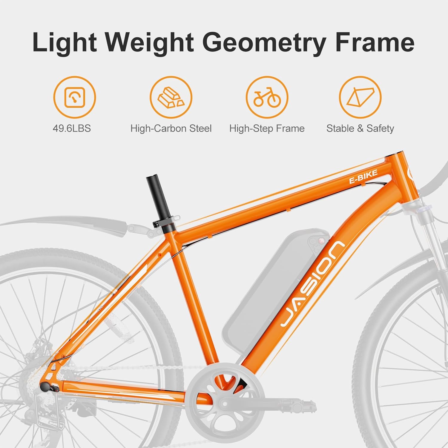 Vélo électrique Jasion EB5 pour adultes avec batterie amovible de 360 ​​Wh, 64 km, 32 km/h, VTT électrique de ville avec moteur de 350 W, 7 vitesses, pneus de 26 pouces et suspension avant.