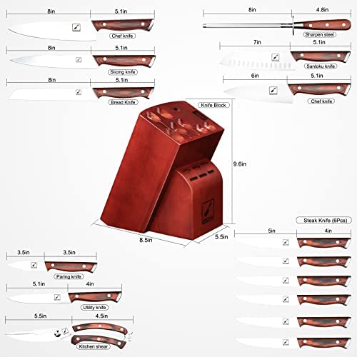 Japanisches Messerset, imarku Professional 16-teiliges Küchenmesserset mit Block, Kochmesserset mit Wetzstahl, deutscher Kohlenstoffstahl