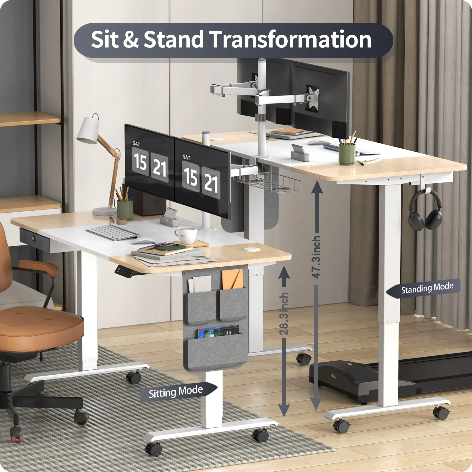 Maidesite M2 höhenverstellbarer elektrischer Schreibtisch, 140 x 71 cm, mit Zubehörset für das Homeoffice